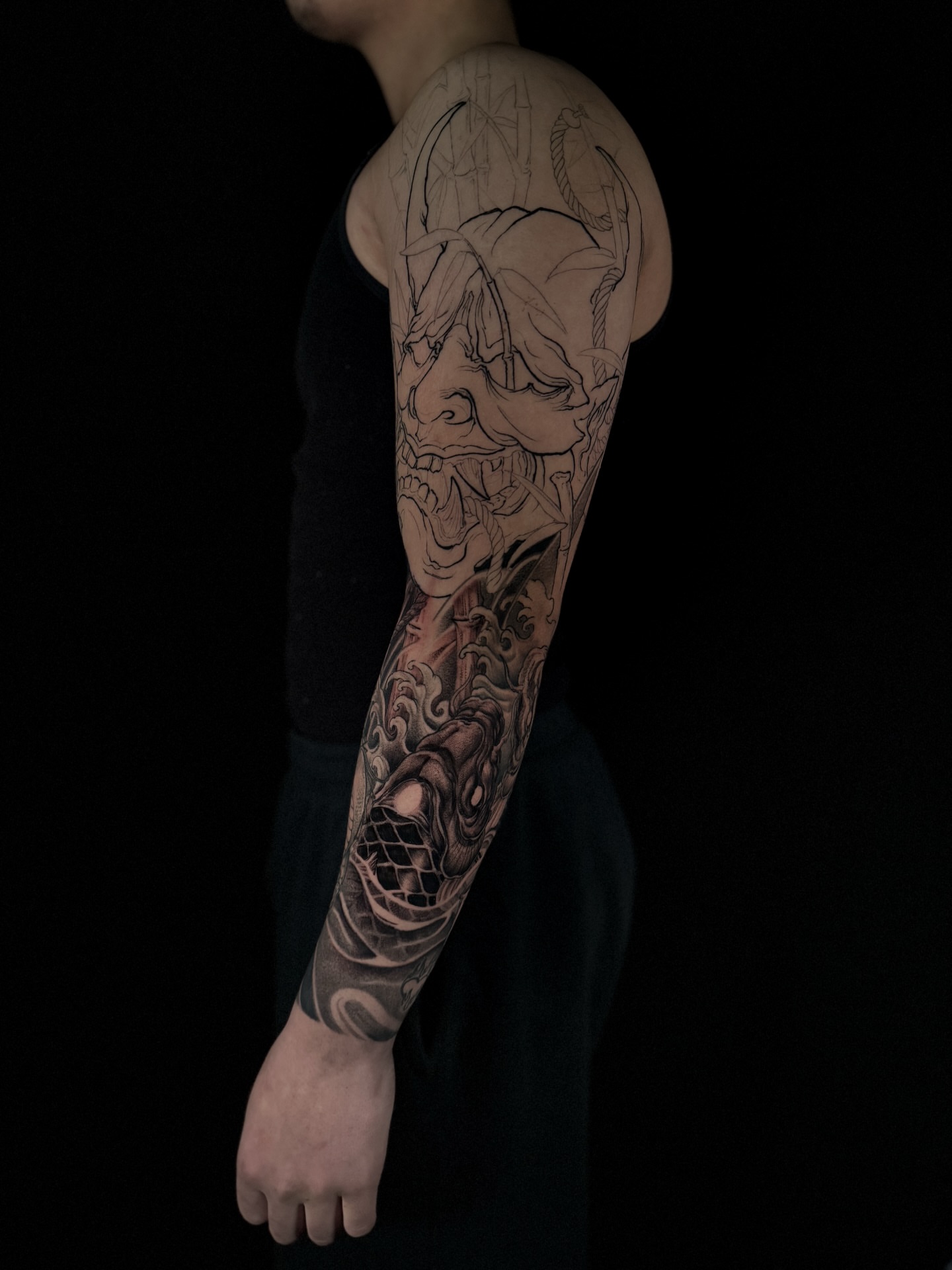 Demon japanese irezumi tattoo on the forearm by Vince Lau