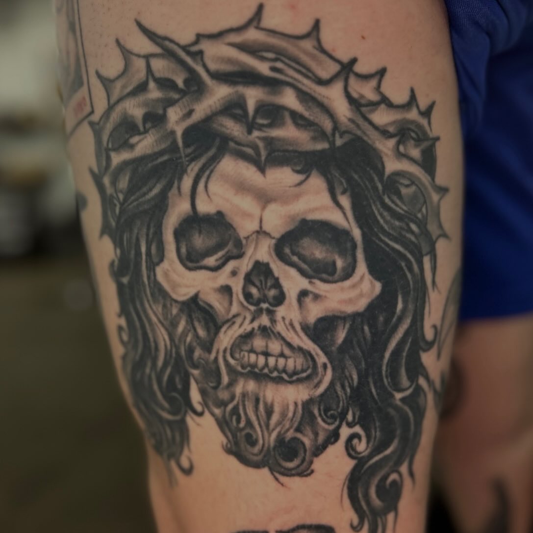 Jesus Christ realism tattoo on the forearm by Dylan O'Quin