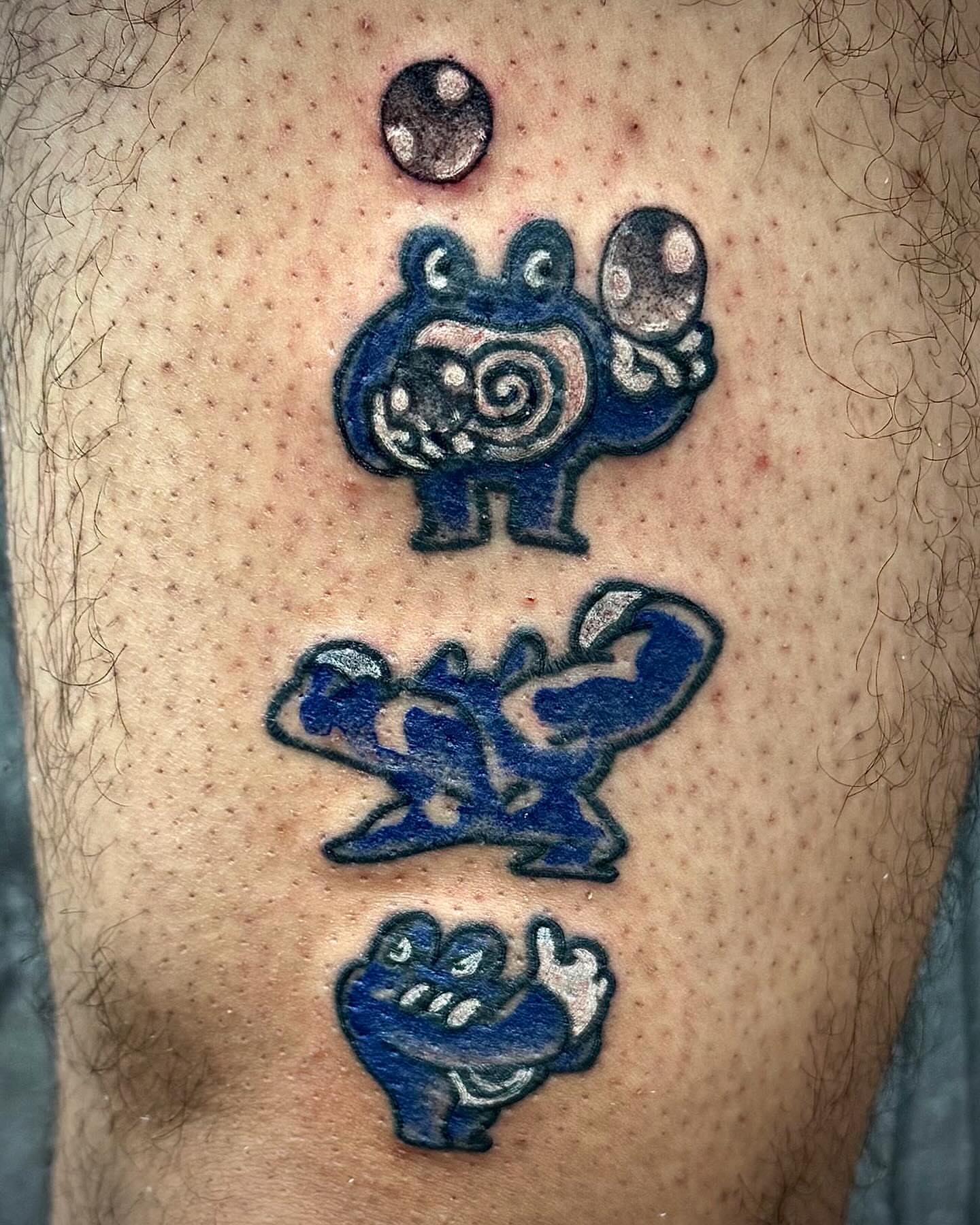 Frog dotwork tattoo on the thigh by David
