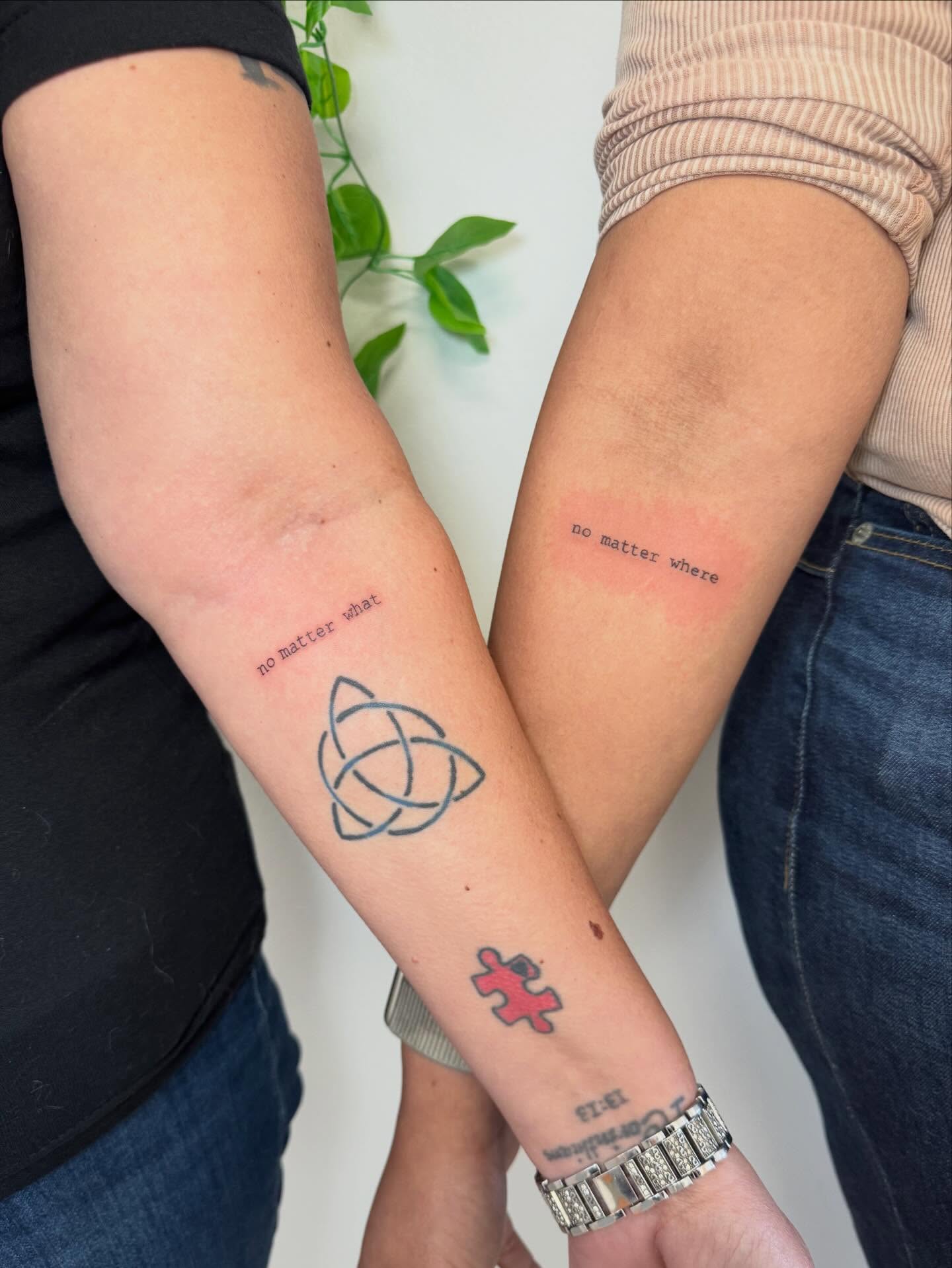 Puzzle piece geometric tattoo on the forearm by Angela Nery, South Jordan, Utah