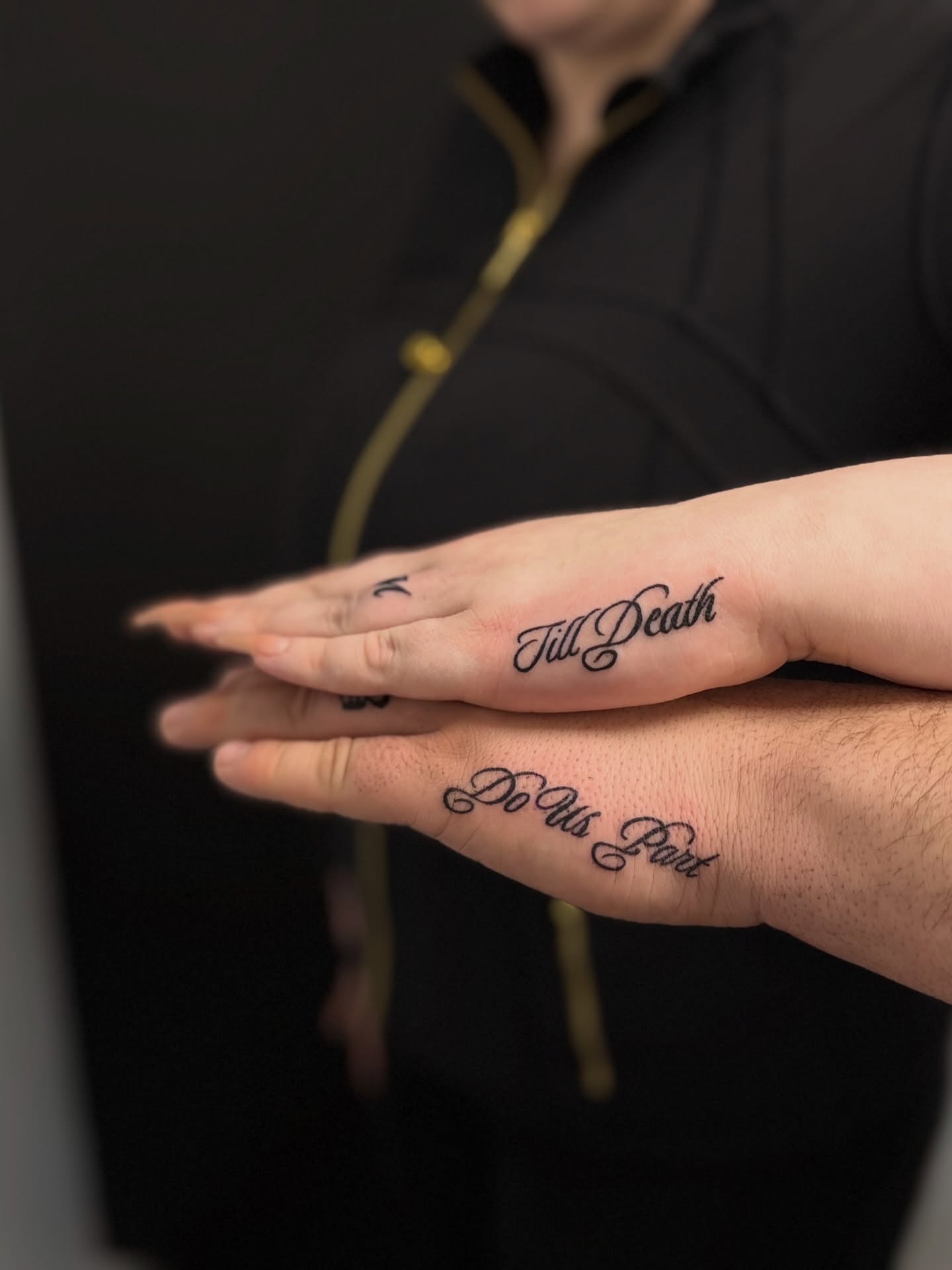 Till death do us part lettering script tattoo on the hand by AJ