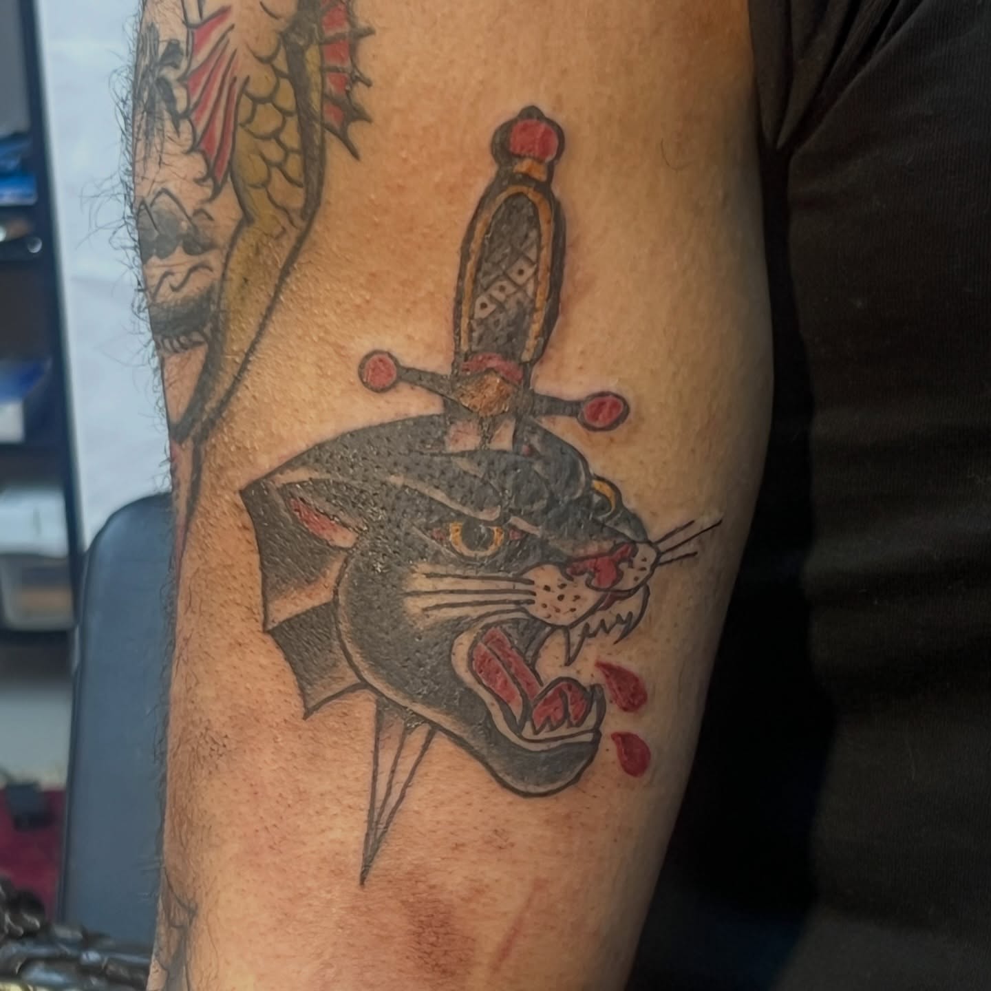 Panther head with sword American traditional tattoo on the forearm by πππππ°ππππ πΏπππππ