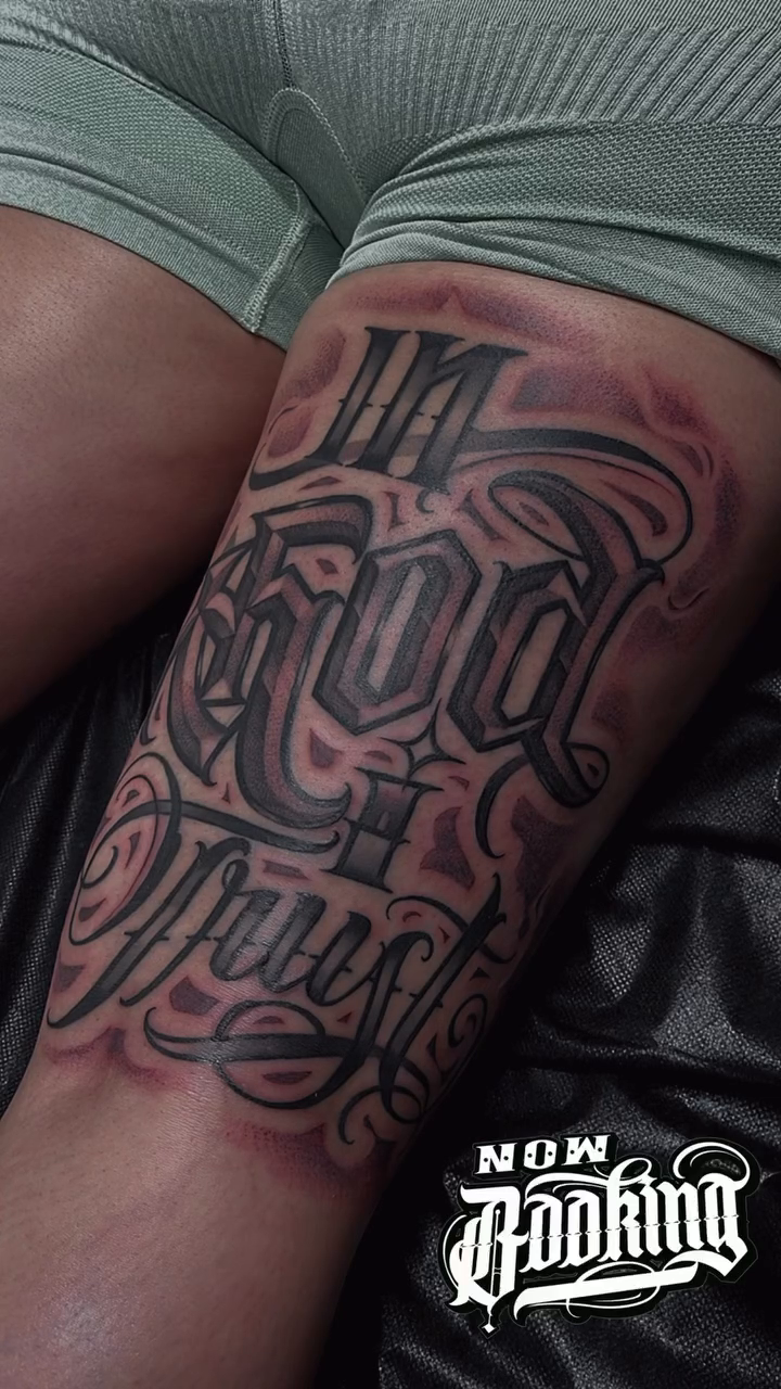 Tattoo by @chato83_ — lettering_script, chicano