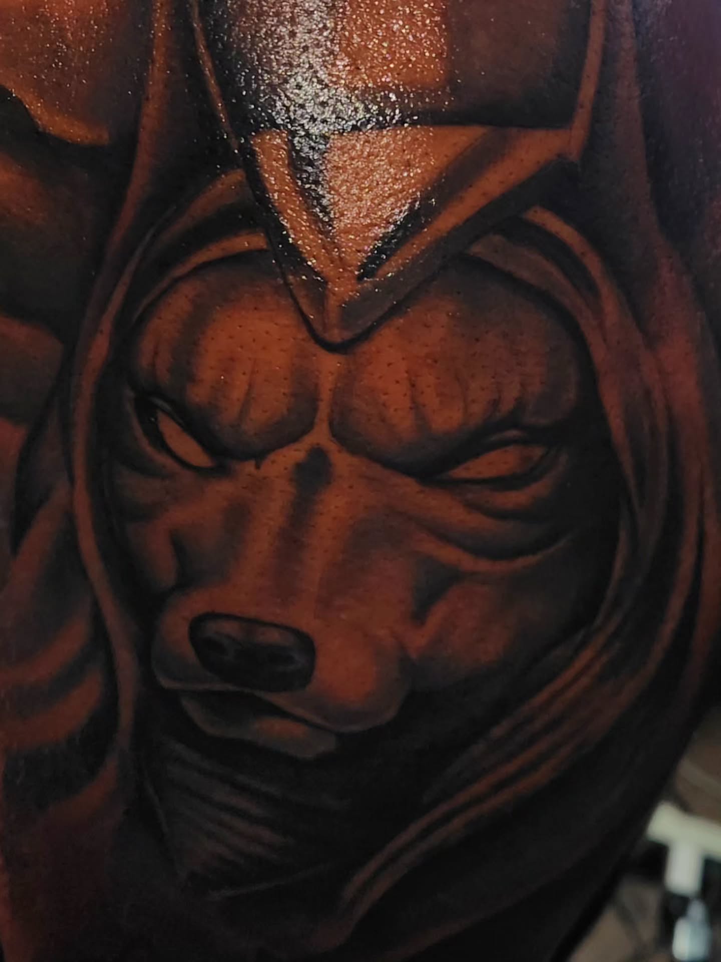 Demon face dark realism tattoo on the chest by 🗣 No Minors🔞‼️‼️‼️