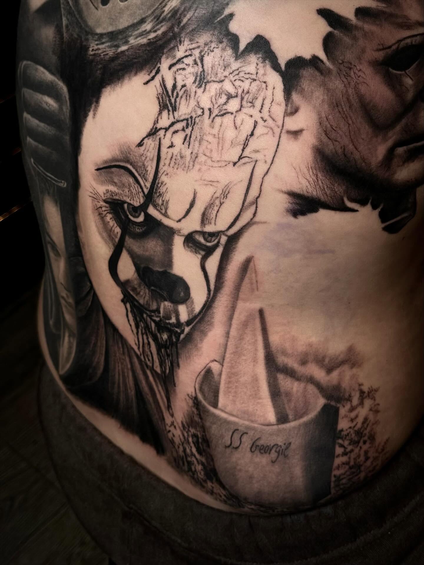 Clown face realism tattoo on the chest by SID OU - Tattoo Artist