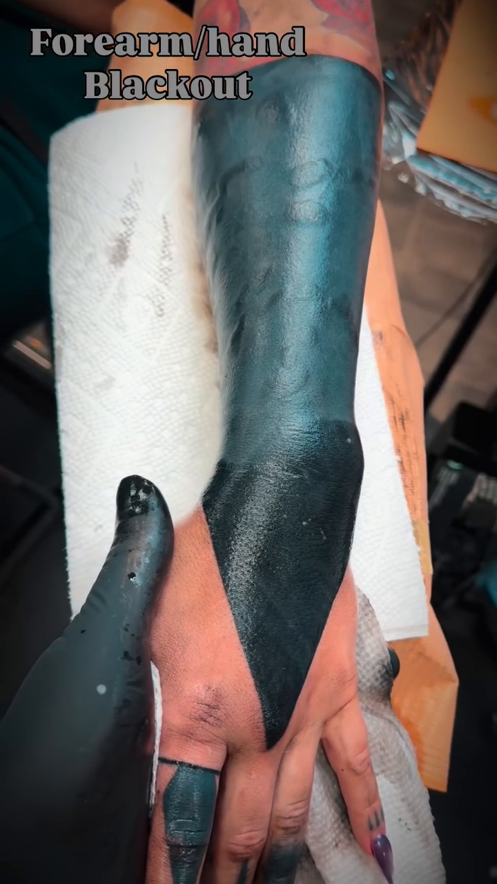 Blackout sleeve blackwork tattoo by Don Peddicord