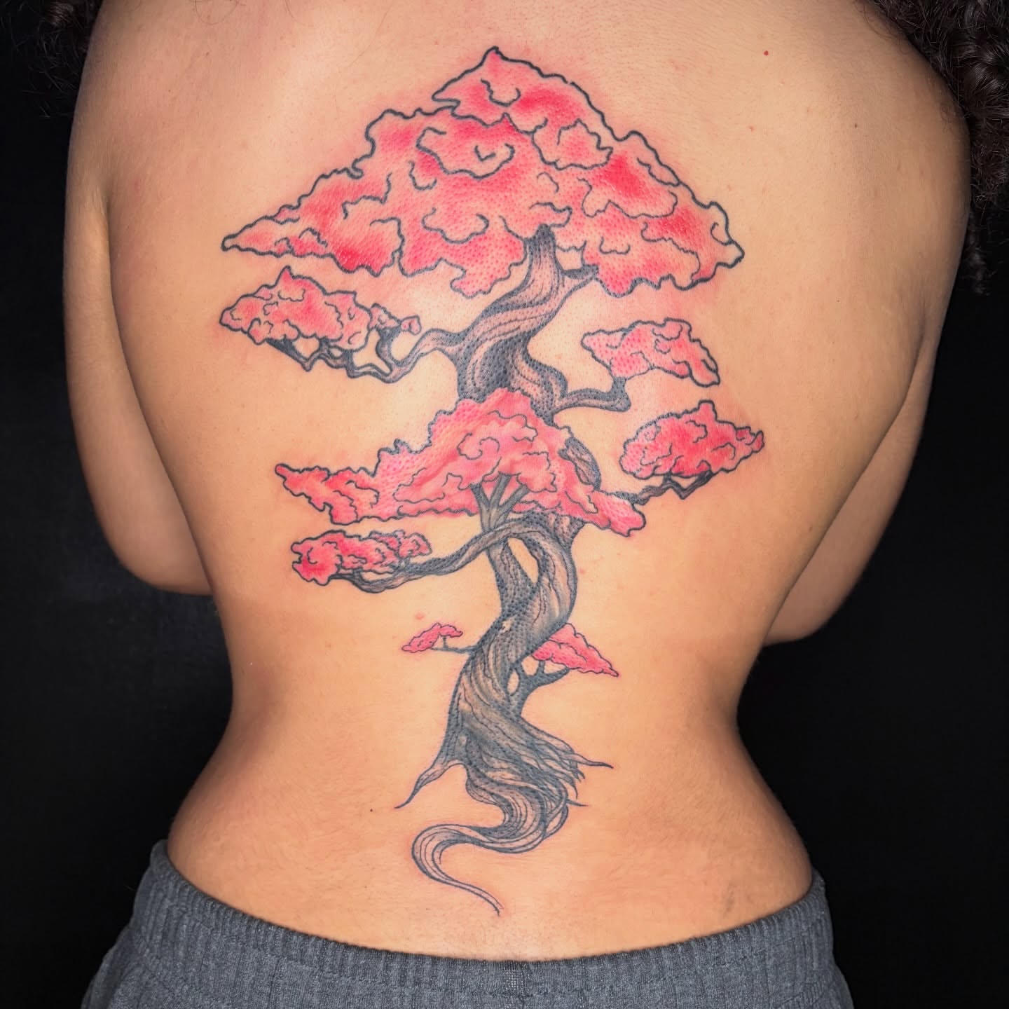 Cherry blossom bonsai tree japanese irezumi tattoo on the back by Rose DeLisse