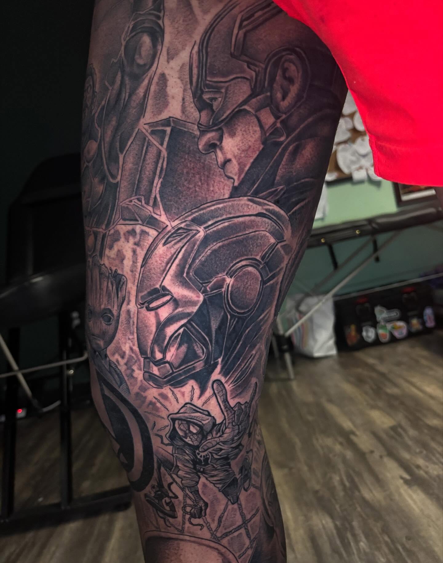 Iron Man and Groot realism tattoo on the forearm by @seibastattoos, Virginia Beach, Virginia