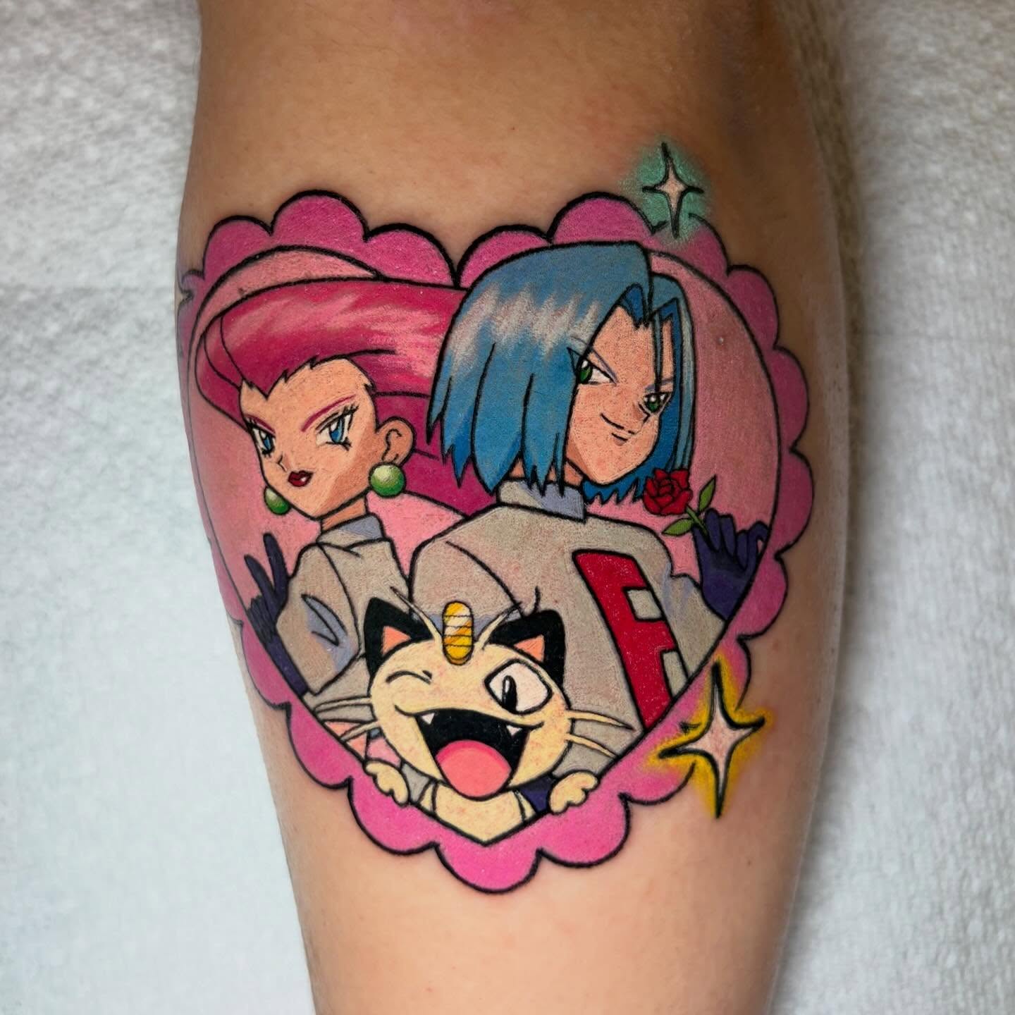 Anime characters anime tattoo on the thigh by Juliet Miller