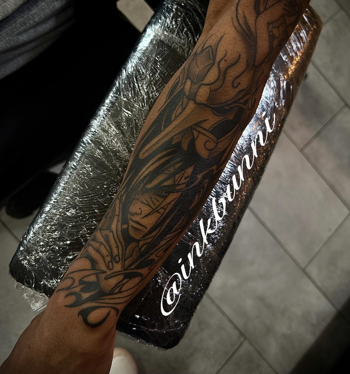 Floral design black and grey tattoo on the forearm by Hailey Aka inkbunni, Detroit, Michigan