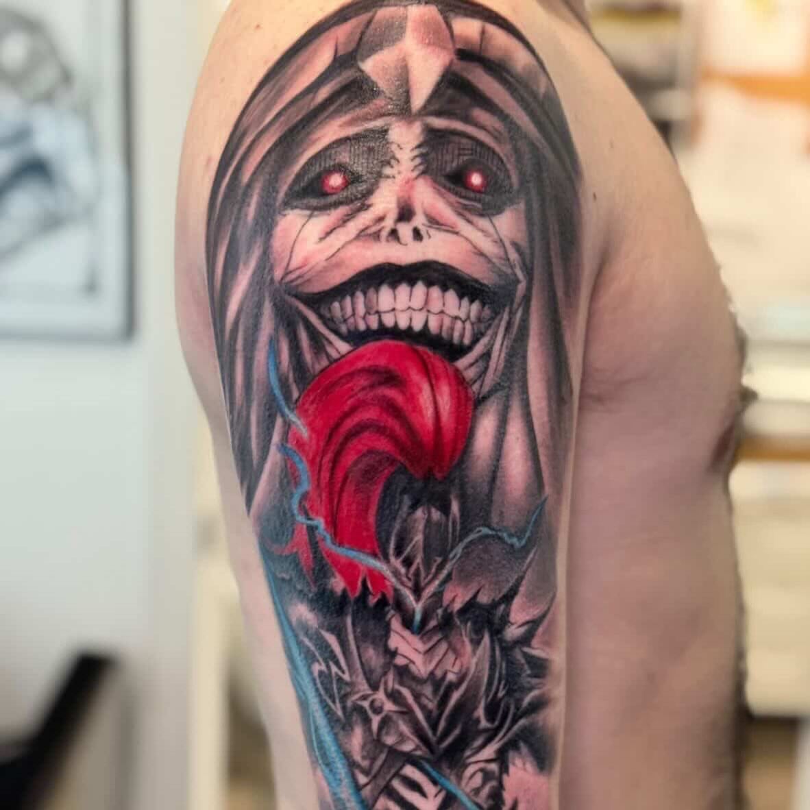 Grim reaper dark realism tattoo on the forearm by Vega