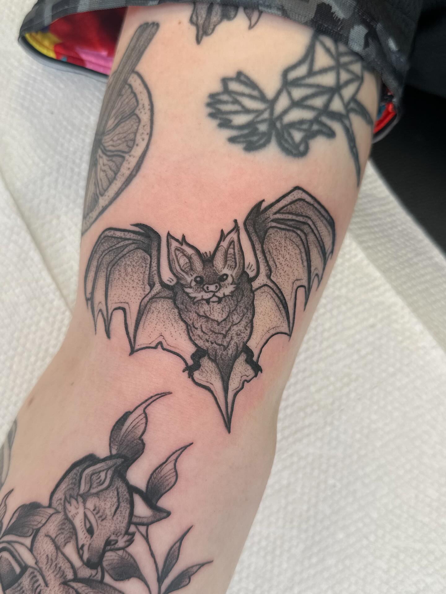 Tattoo by @hyenainks — dotwork, black_and_grey