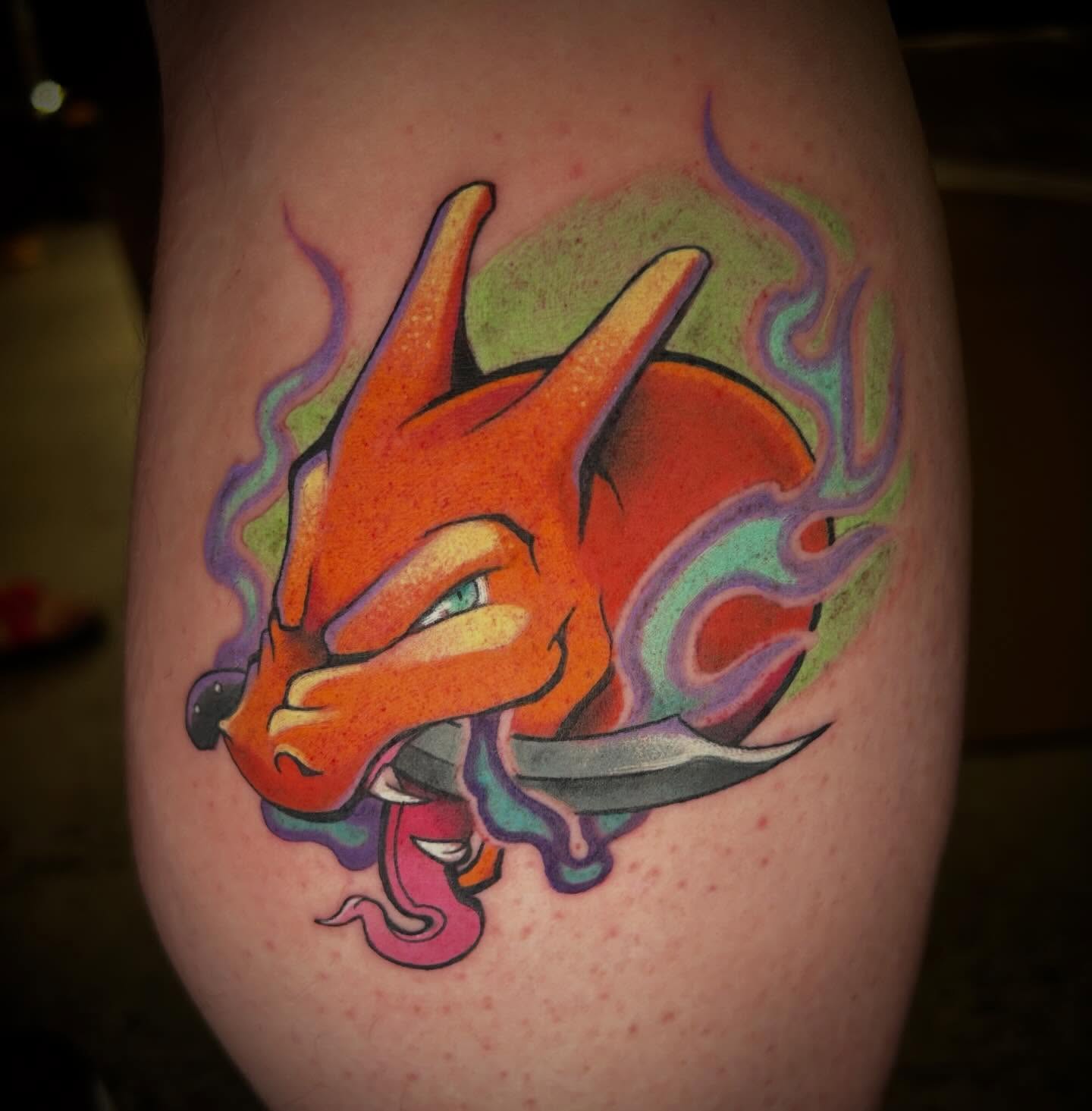 Fox new school tattoo on the thigh by ✶ 𝓑𝓲𝓽𝓮𝓼𝓲𝔃𝓮𝓭 𝓘𝓷𝓴 ✶, Buford, Georgia