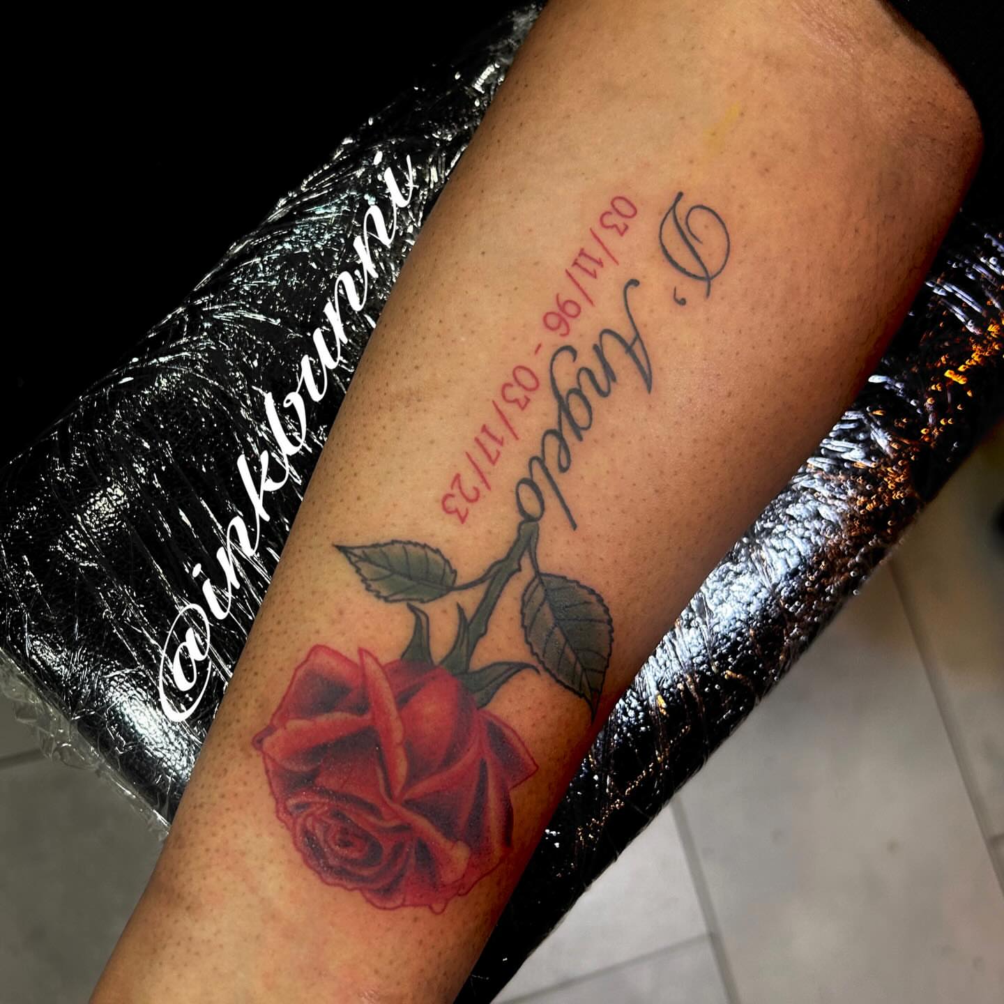 Red rose realism tattoo on the forearm by Hailey Aka inkbunni, Detroit, Michigan