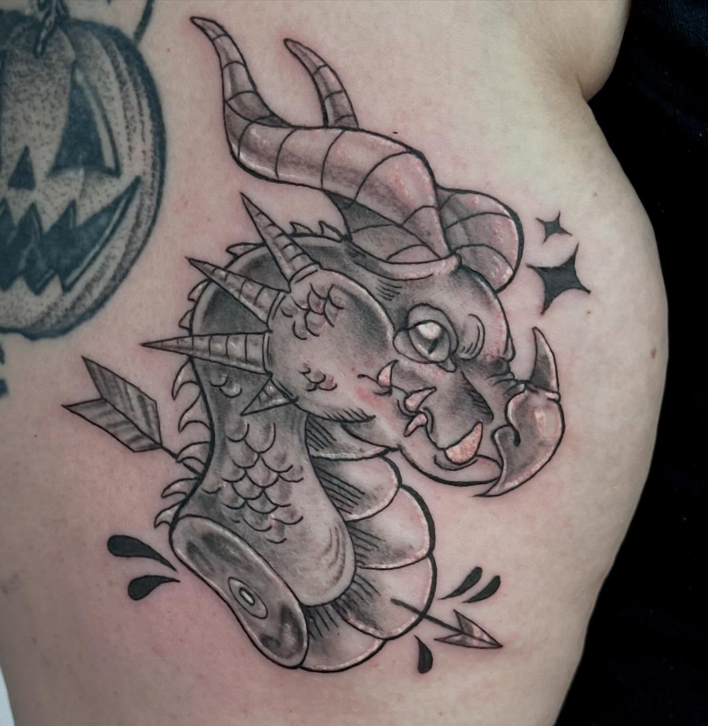 Dragon black and grey tattoo on the shoulder by ✦ Louie ✦, Sterling Heights, Michigan