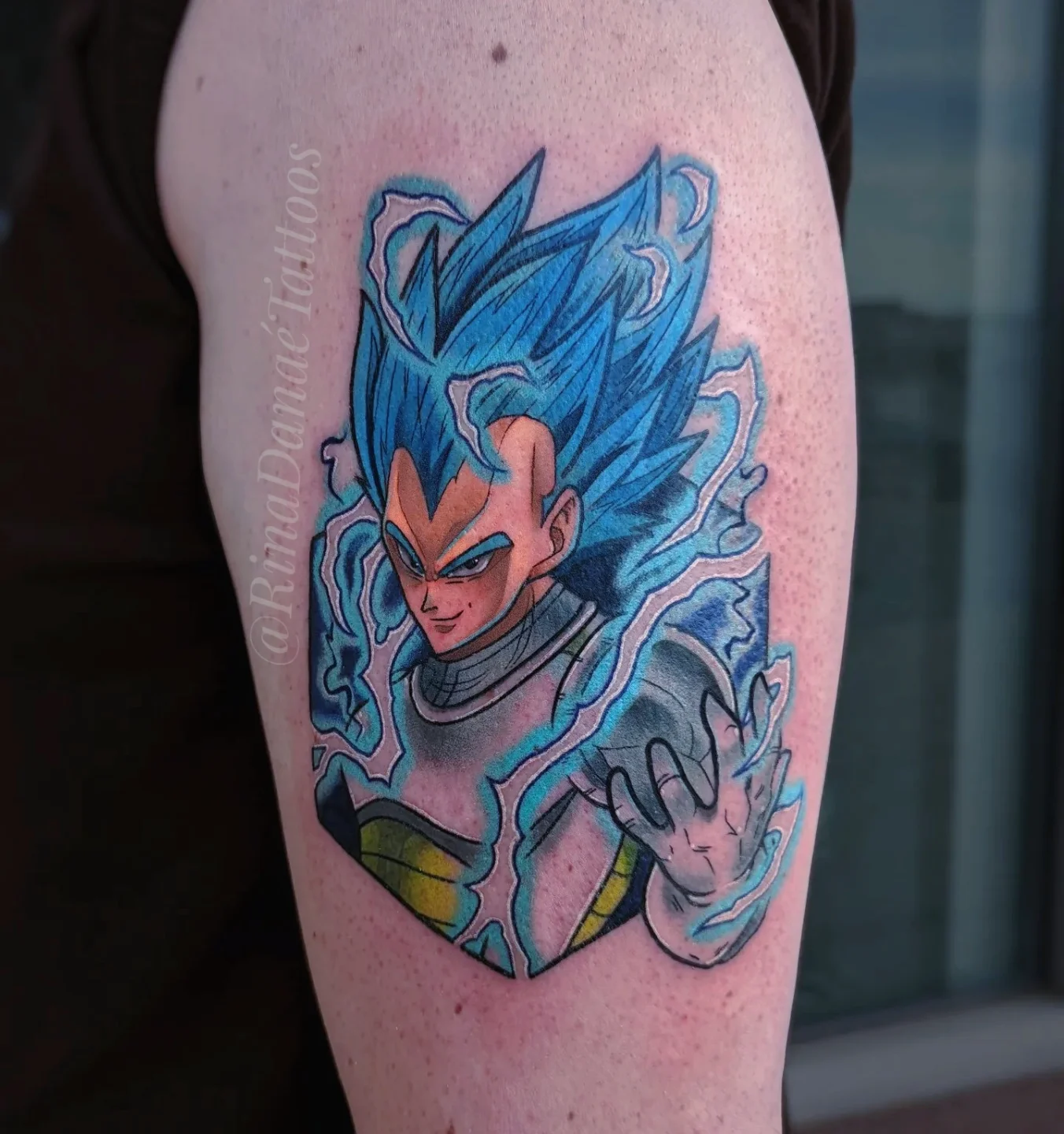 Vegeta anime tattoo on the forearm by Rina Danaé Tattoo🌿
