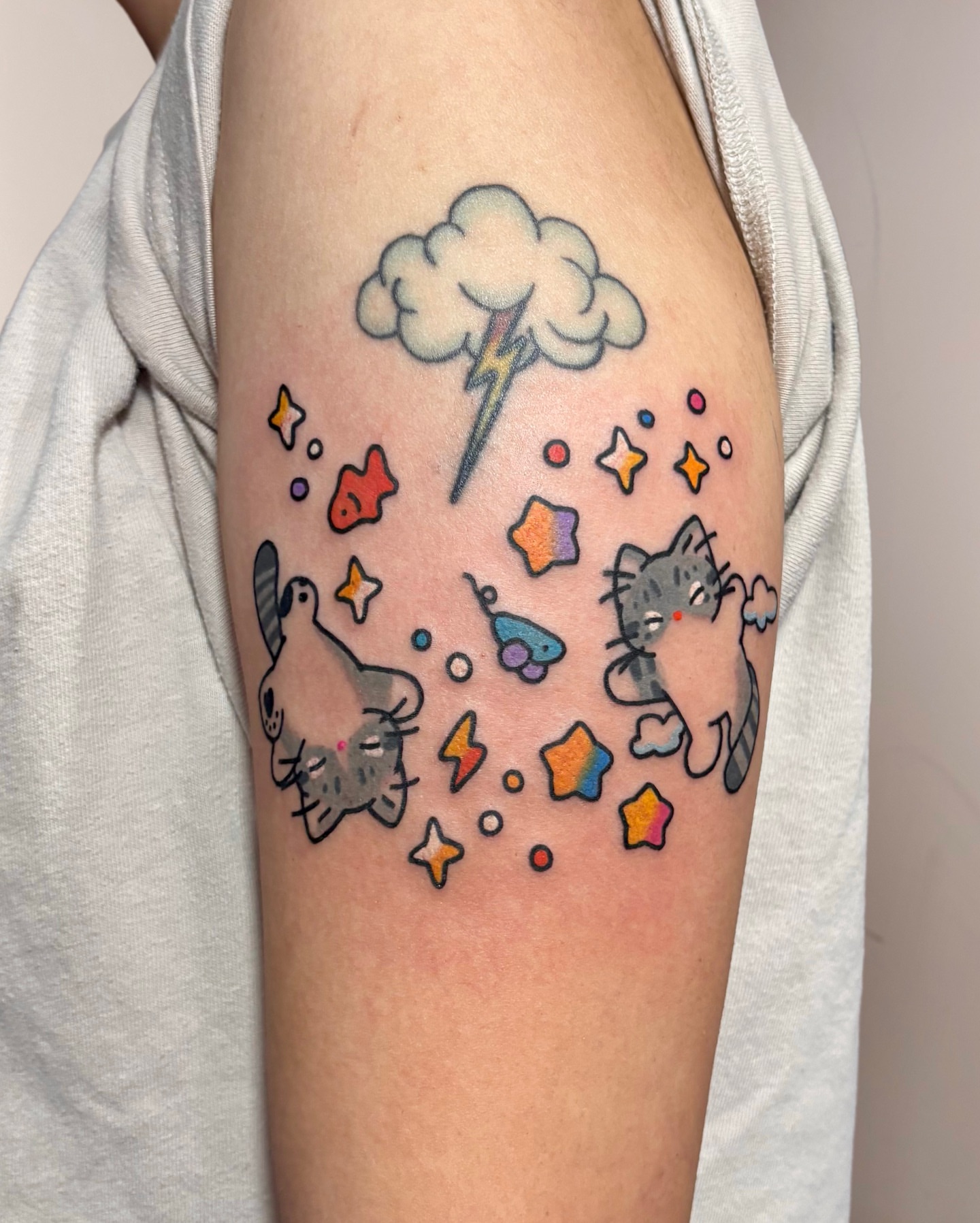 Cats and storm new school tattoo on the forearm by XINAMON 🔥 시나몬