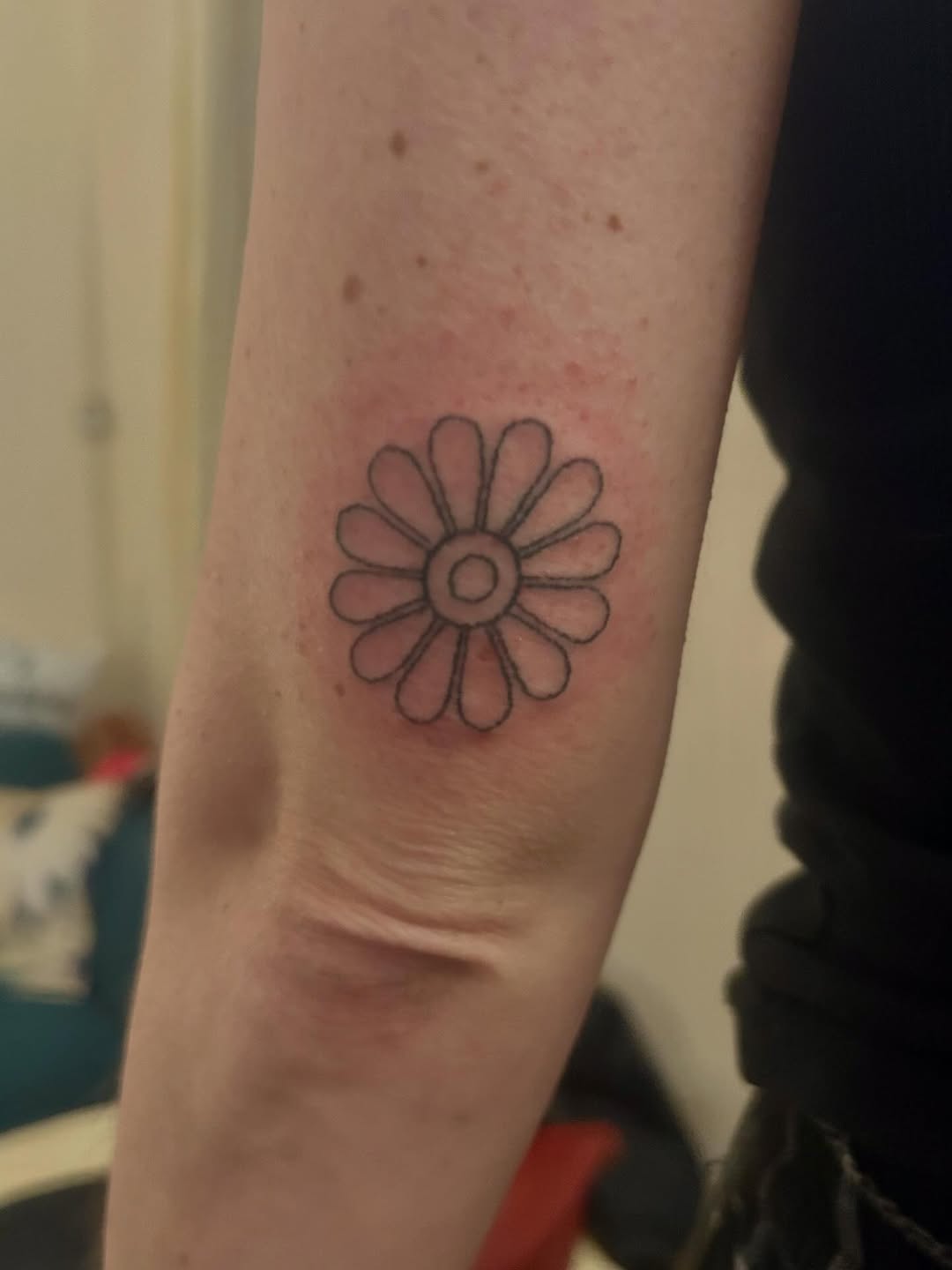 Daisy flower ignorant tattoo on the forearm by Emma D