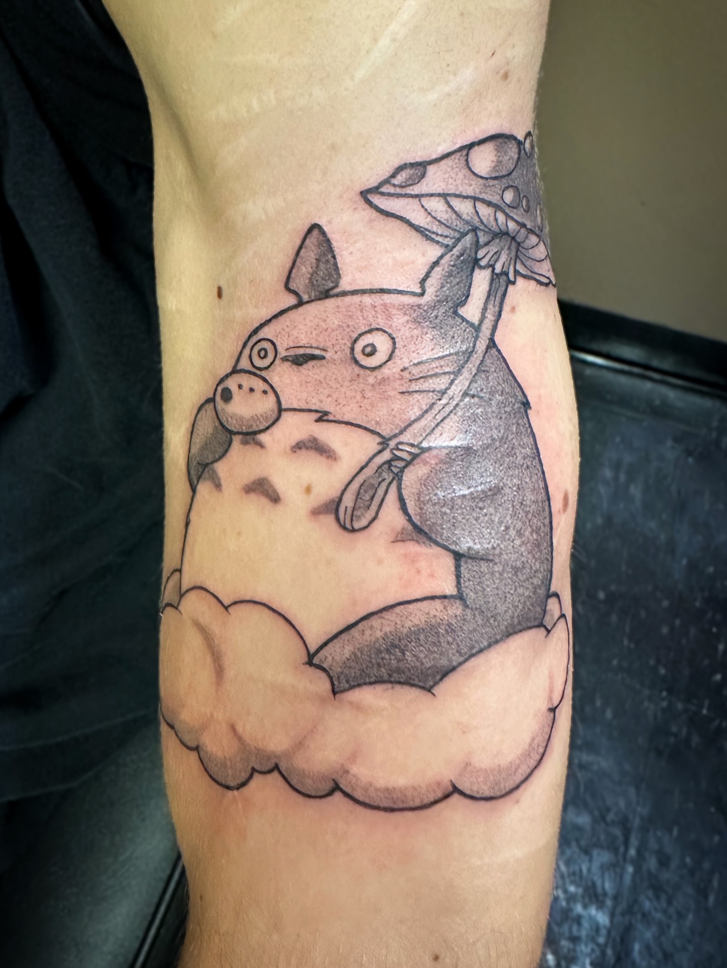 Totoro black and grey tattoo on the forearm by π·πππ, Cleveland, Ohio