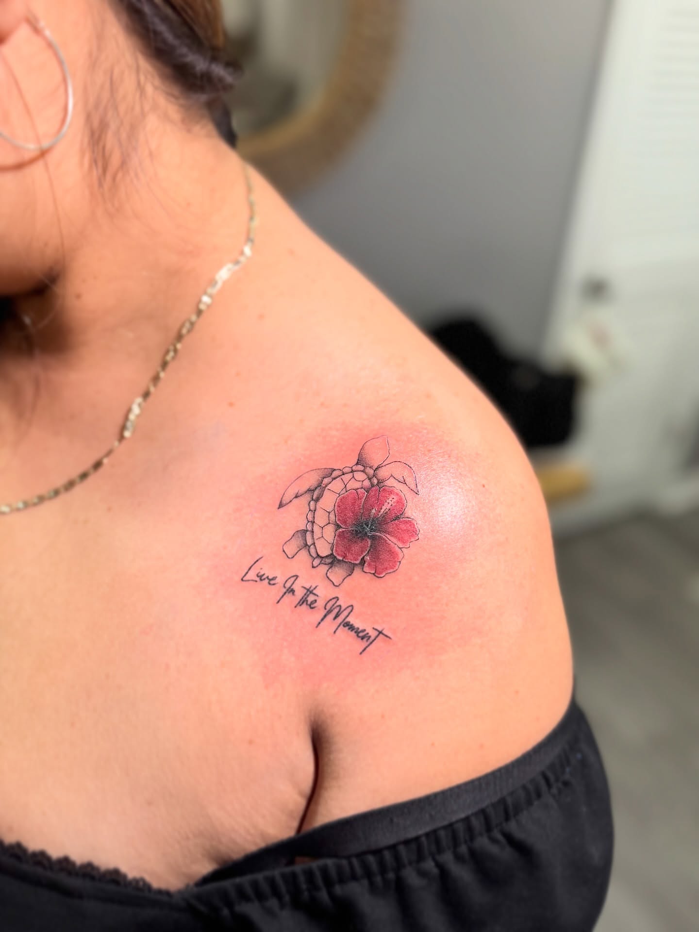 Turtle and flower dotwork tattoo on the shoulder by ๐ต๐๐๐๐๐๐๐ ๐ป๐๐๐๐