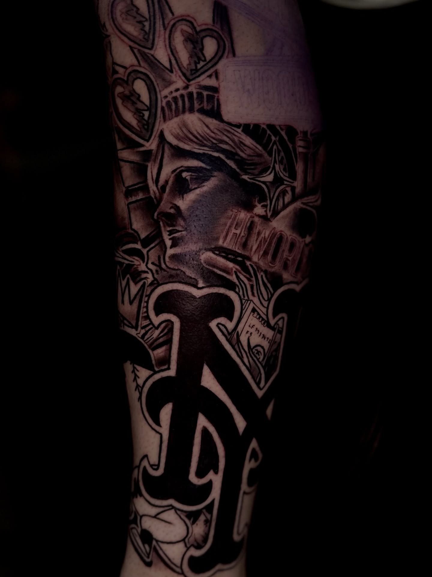Statue of liberty American traditional tattoo on the forearm by Robert Douglas