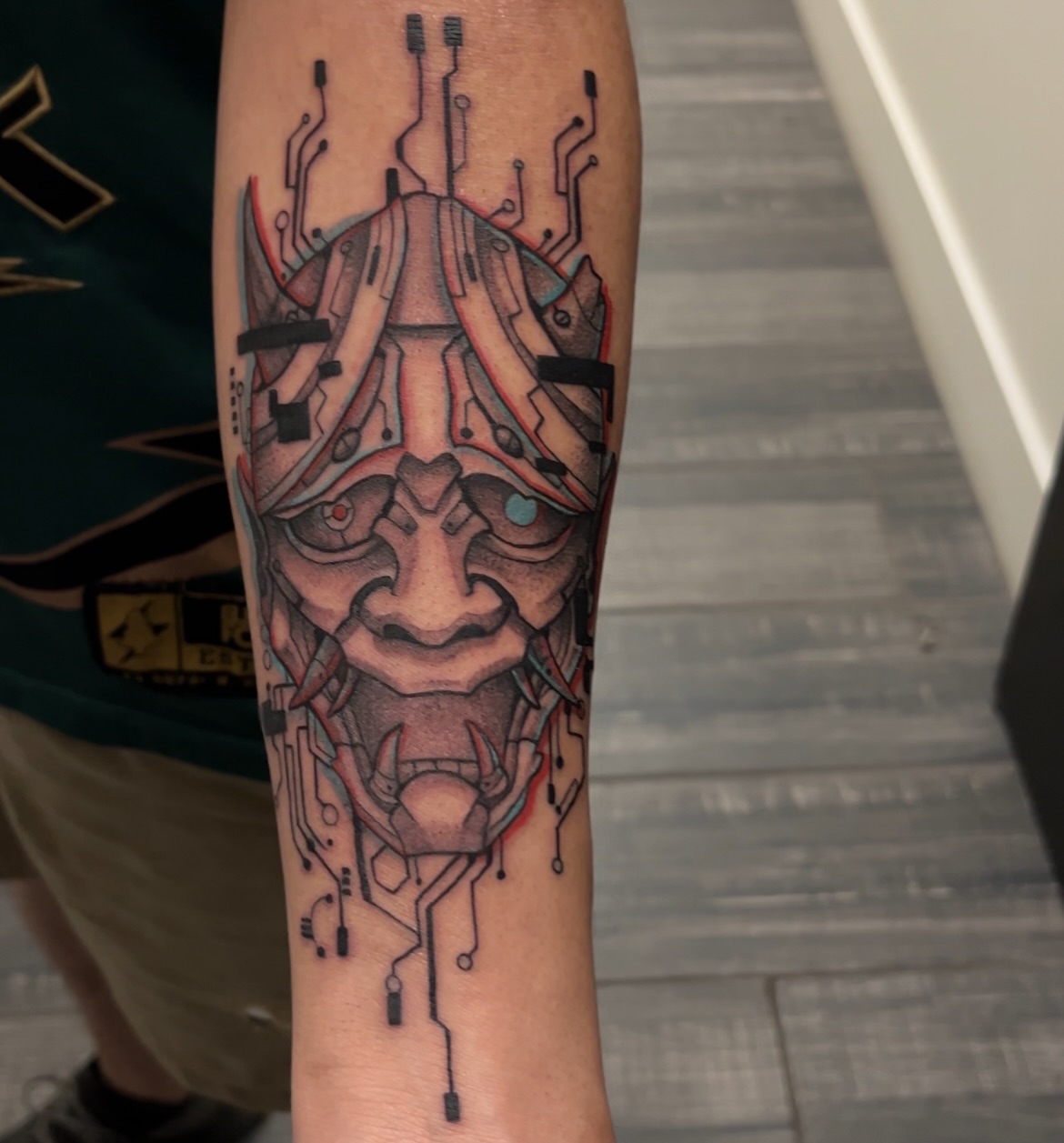 Cyborg face geometric tattoo on the forearm by β¨ ππ π₯π ππππ₯π β¨Tattoo Studio
