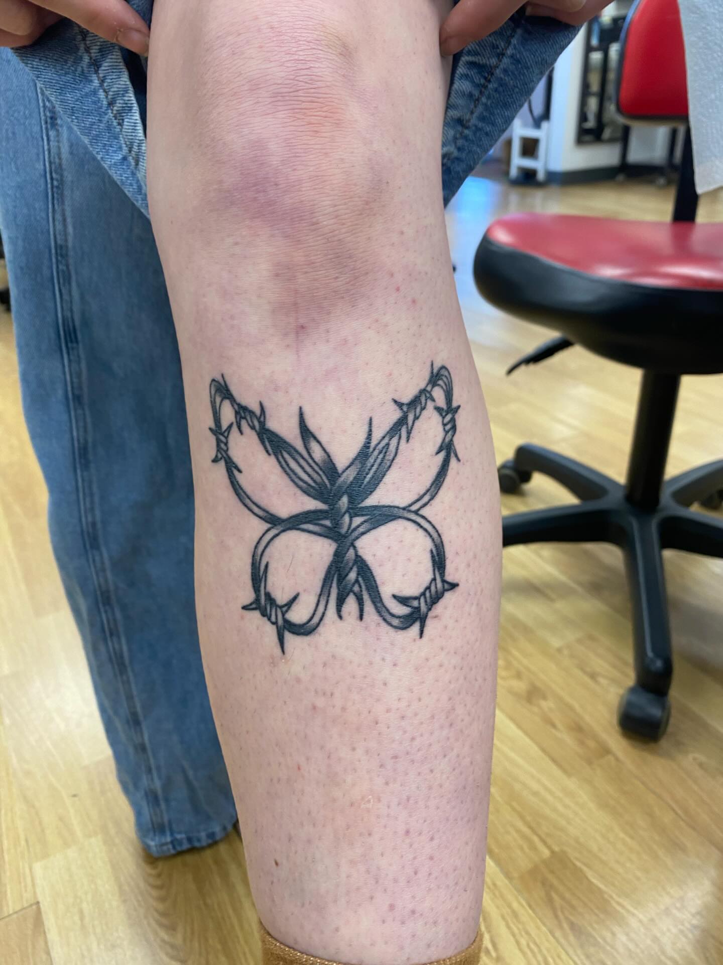 Tattoo by @meadowzmodificationz — black_and_grey