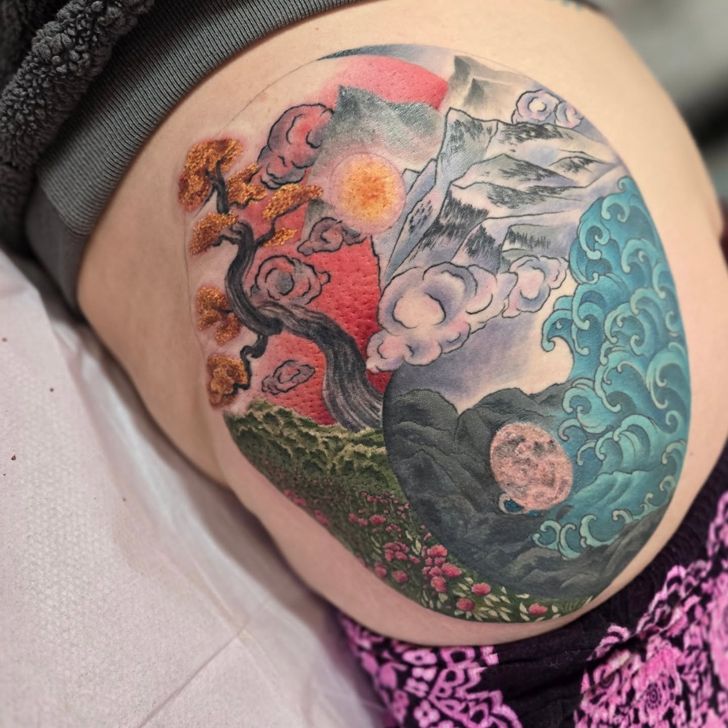 Mountain landscape japanese irezumi tattoo on the torso by 🖤🥀🐉Taylor Nichole👻🌙✨️