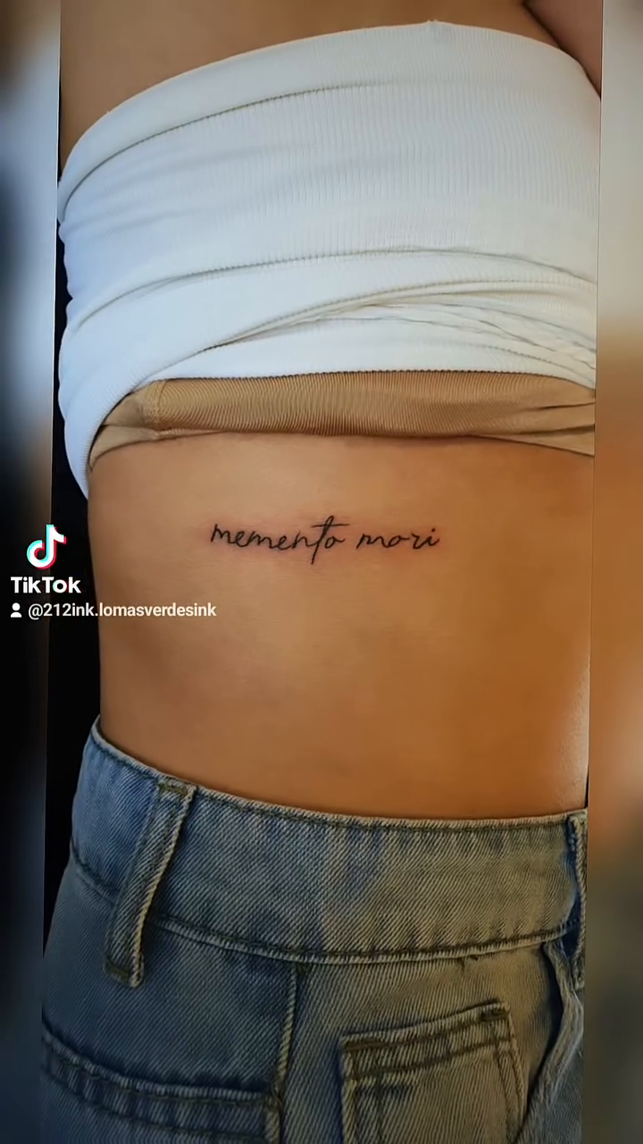 Memento mori lettering tattoo on the forearm by Tatuajes Betto Ink Tattoo