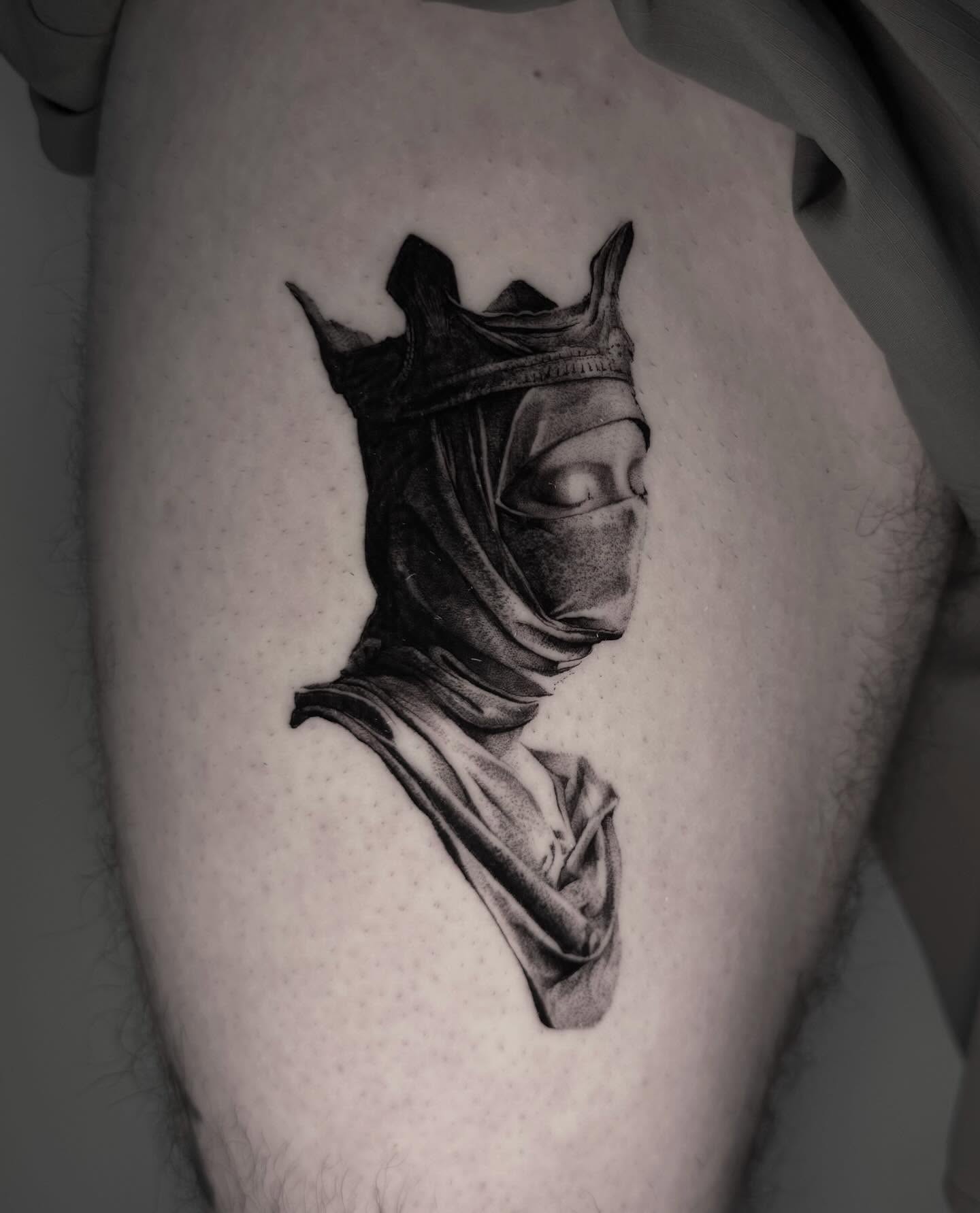Tattoo by @hellishxtattoos โ black_and_grey, realism