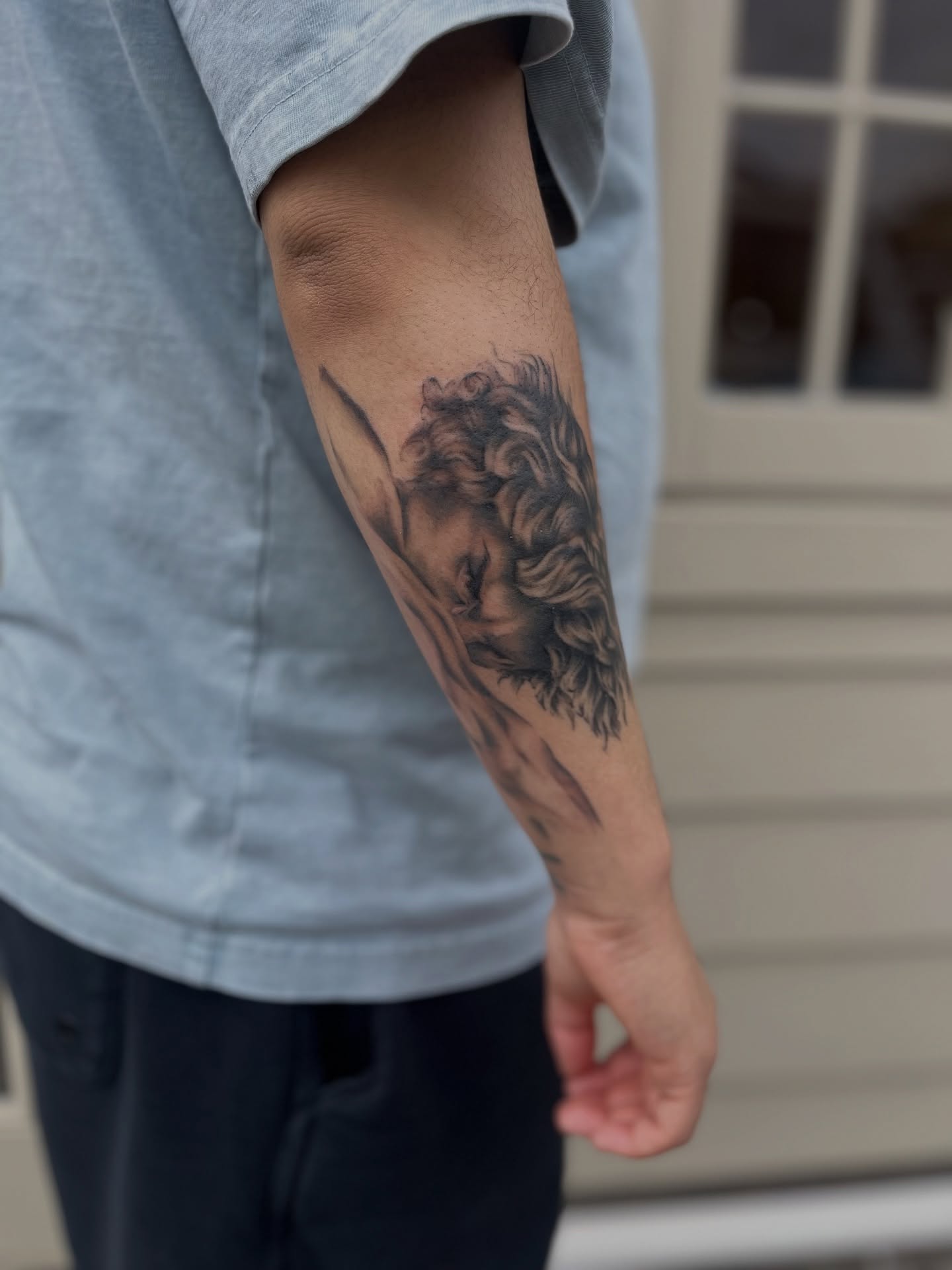 Lion realism tattoo on the forearm by ✨ Chris ✨