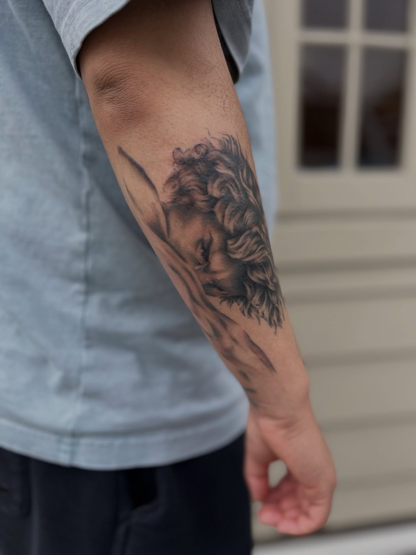 Angel black and grey tattoo on the forearm by ✨ Chris ✨