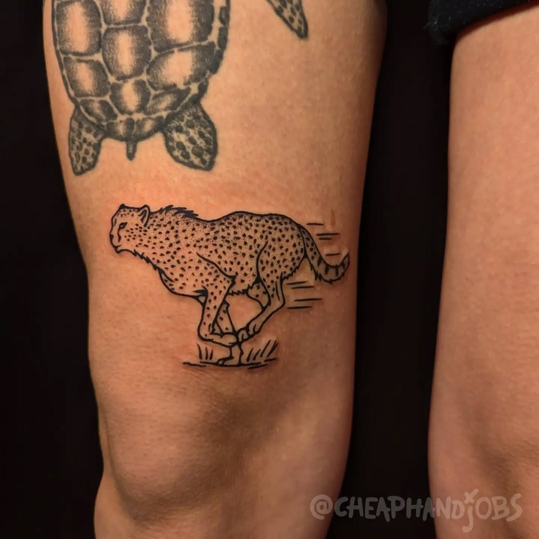 Cheetah in motion realism tattoo on the forearm by @cheaphandjobs, Leipzig, Germany