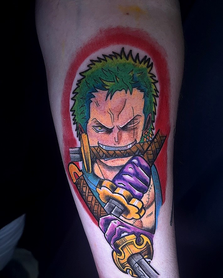 Zoro anime tattoo on the forearm by Shake_tatts