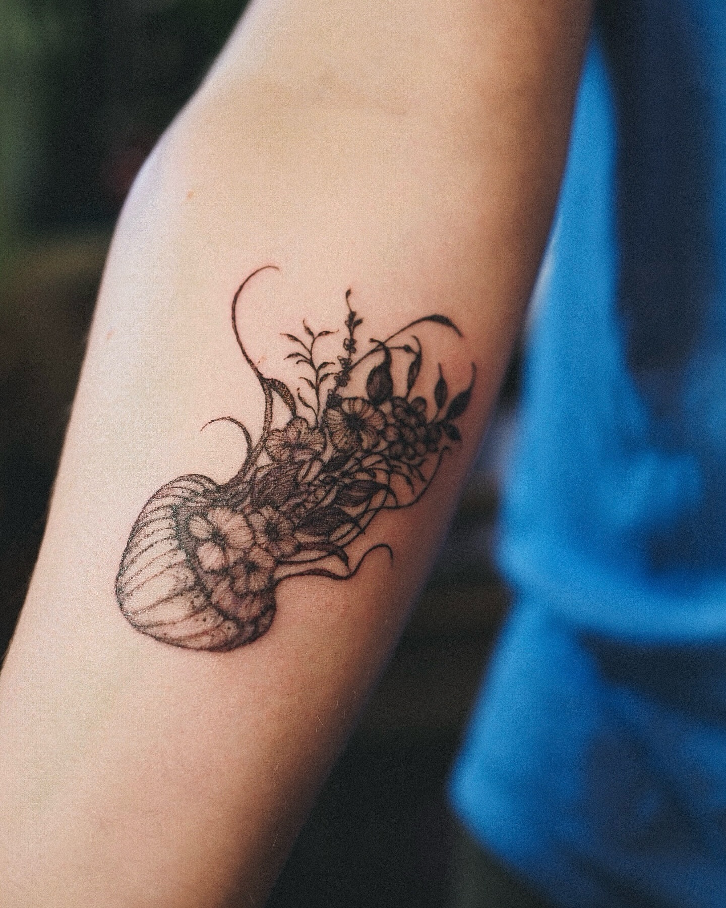 Jellyfish black and grey tattoo on the forearm by Inks by Nastia