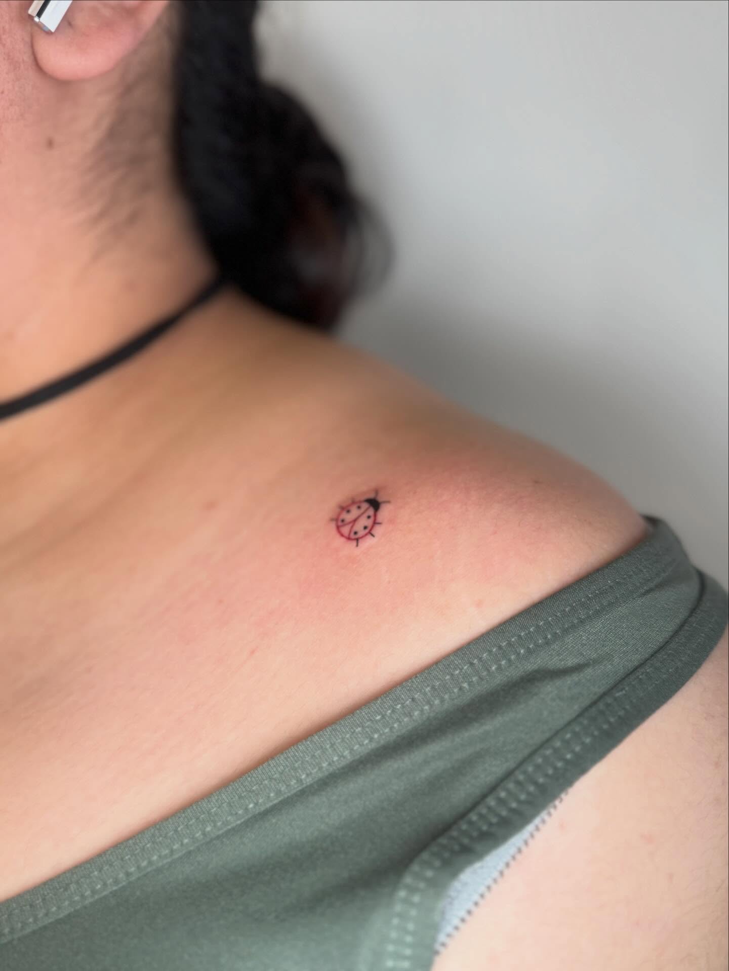 Ladybug dotwork tattoo on the shoulder by Angela Nery, South Jordan, Utah