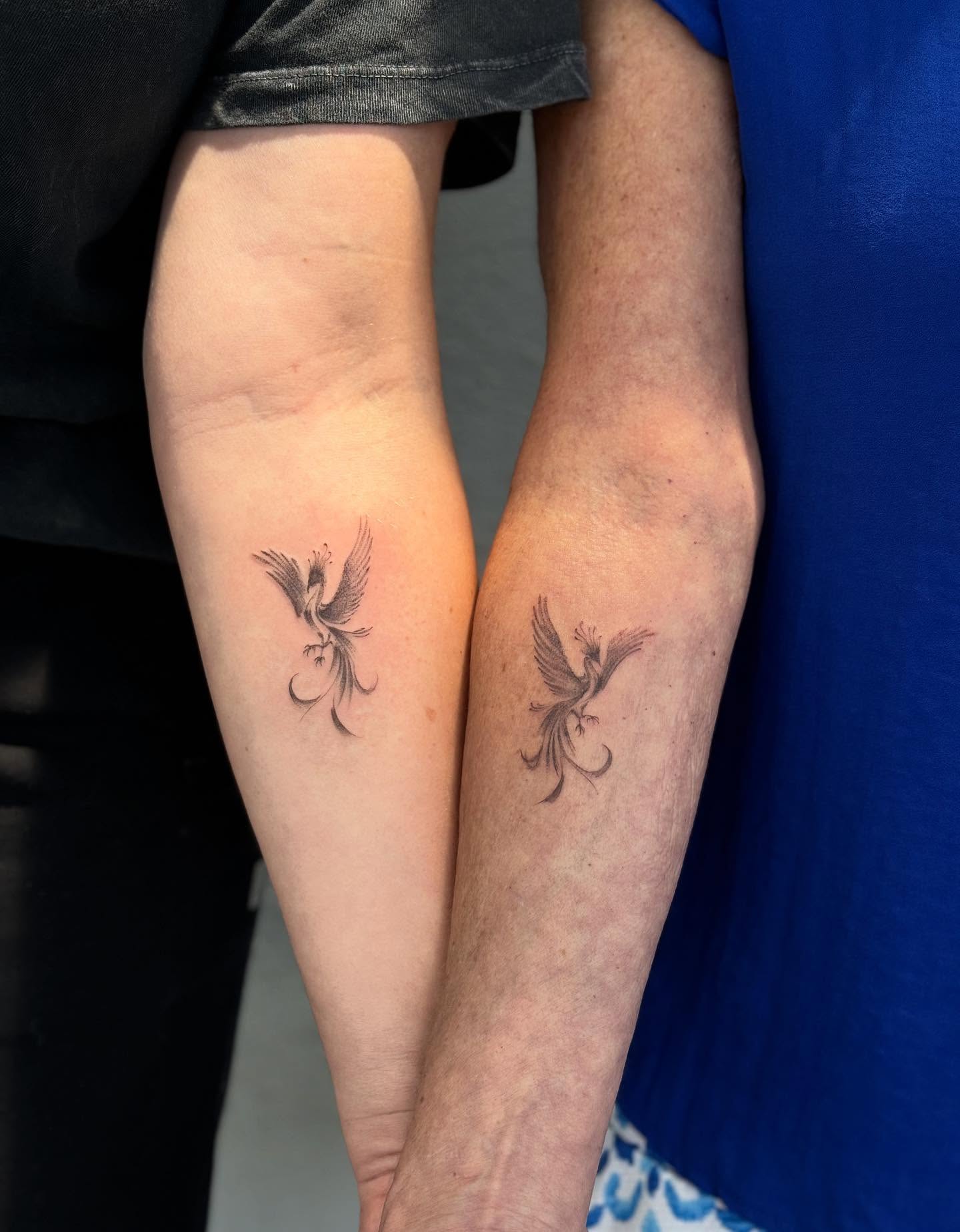 Phoenix black and grey tattoo on the forearm by Karina ⋆⭒˚.⋆