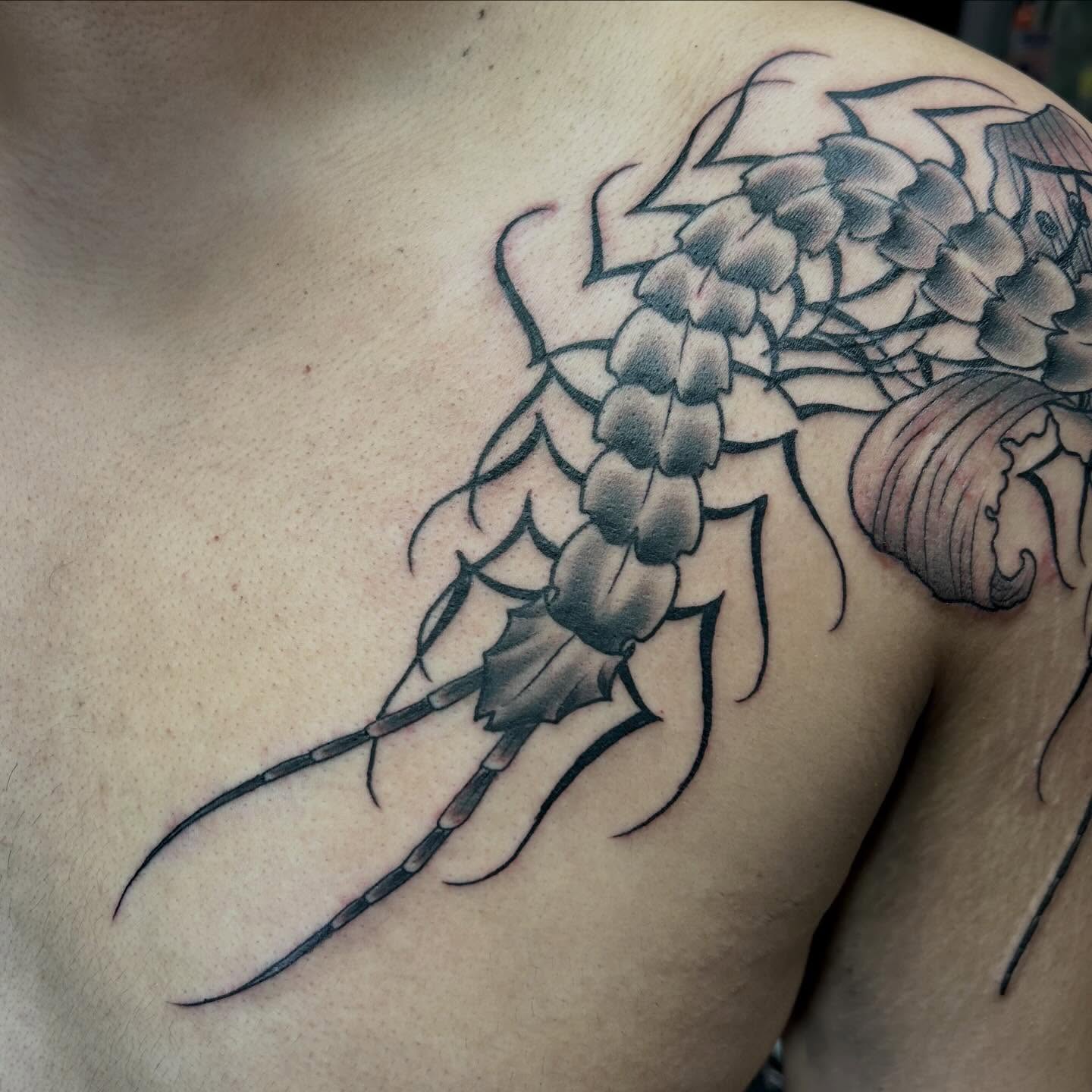 Scorpion black and grey tattoo on the shoulder by darklord_666