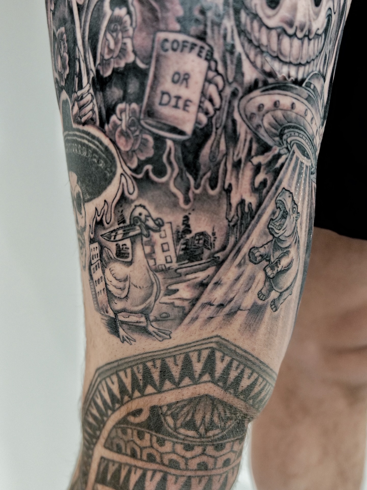 Coffee-themed surrealism surrealism tattoo on the forearm by ๐ฎ๐๐๐๐๐ ๐ท ๐ฒ๐๐๐๐