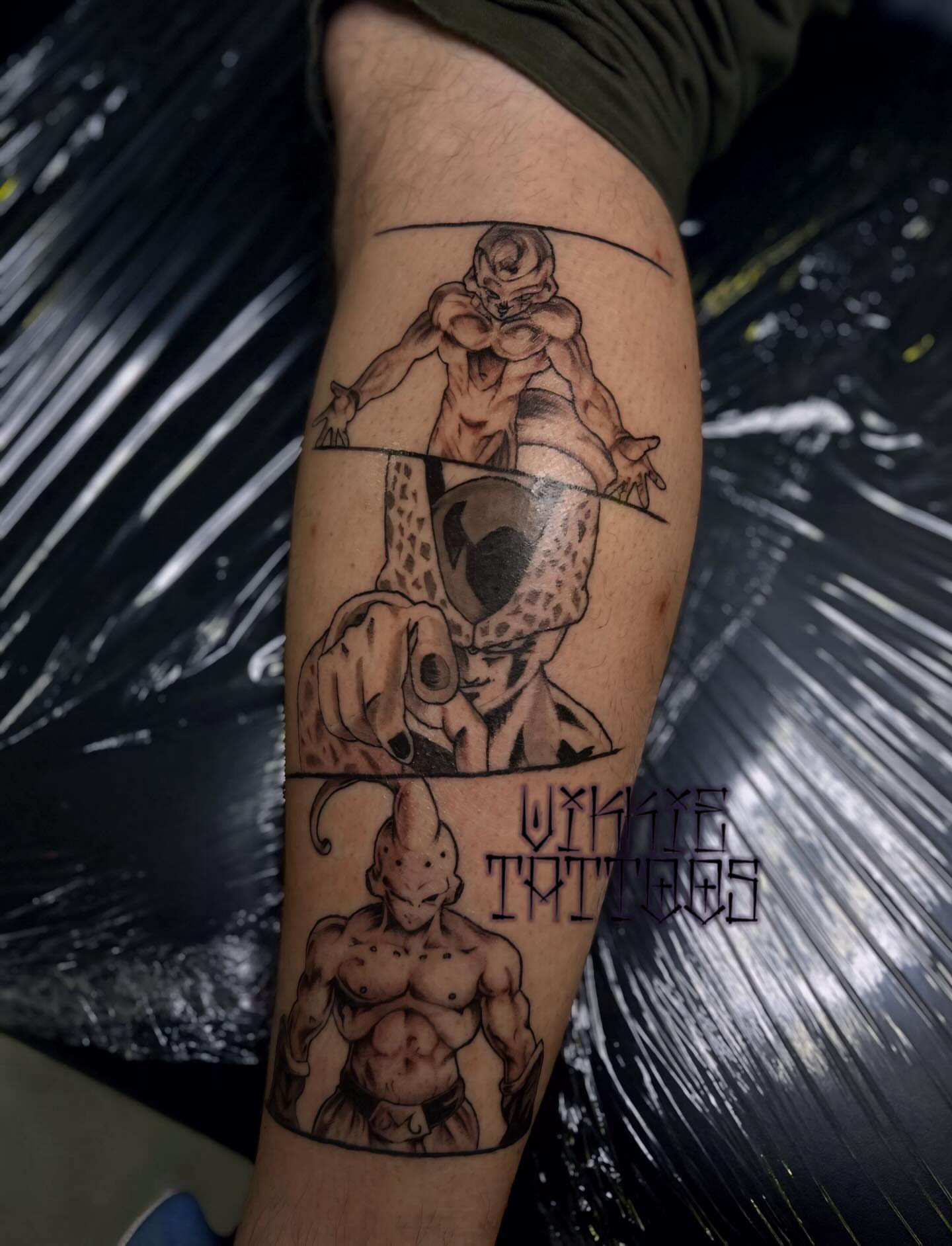 Dragon ball characters anime tattoo on the forearm by Victoria Mendez