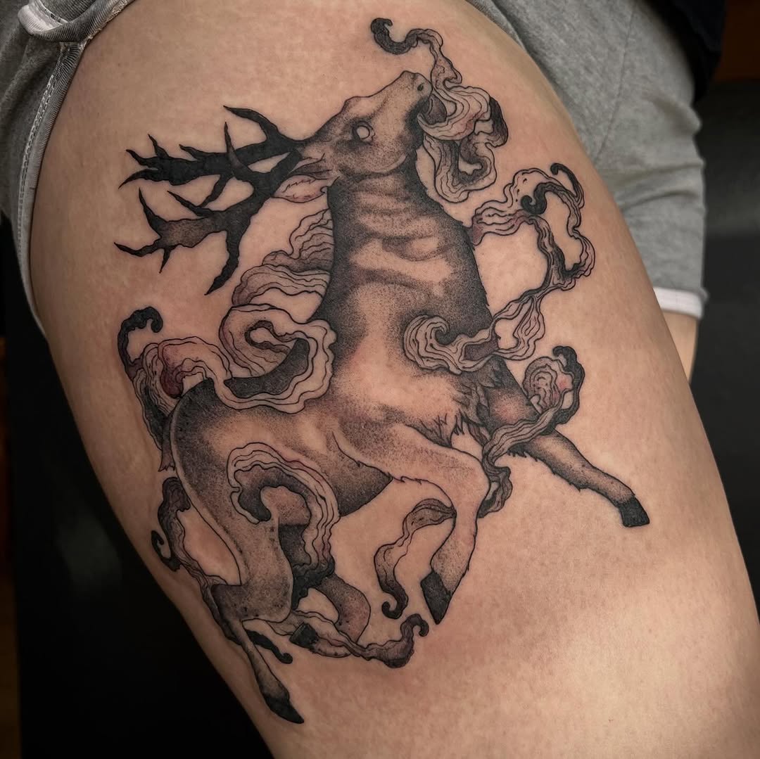 Tattoo by @popkerntattoos — black_and_grey, dark_realism