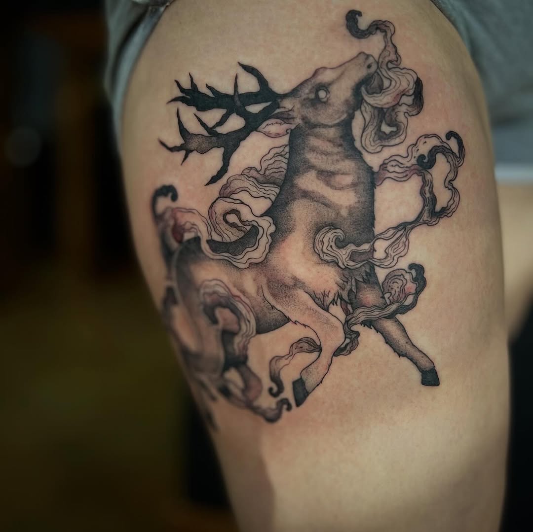Tattoo by @popkerntattoos — black_and_grey, dark_realism