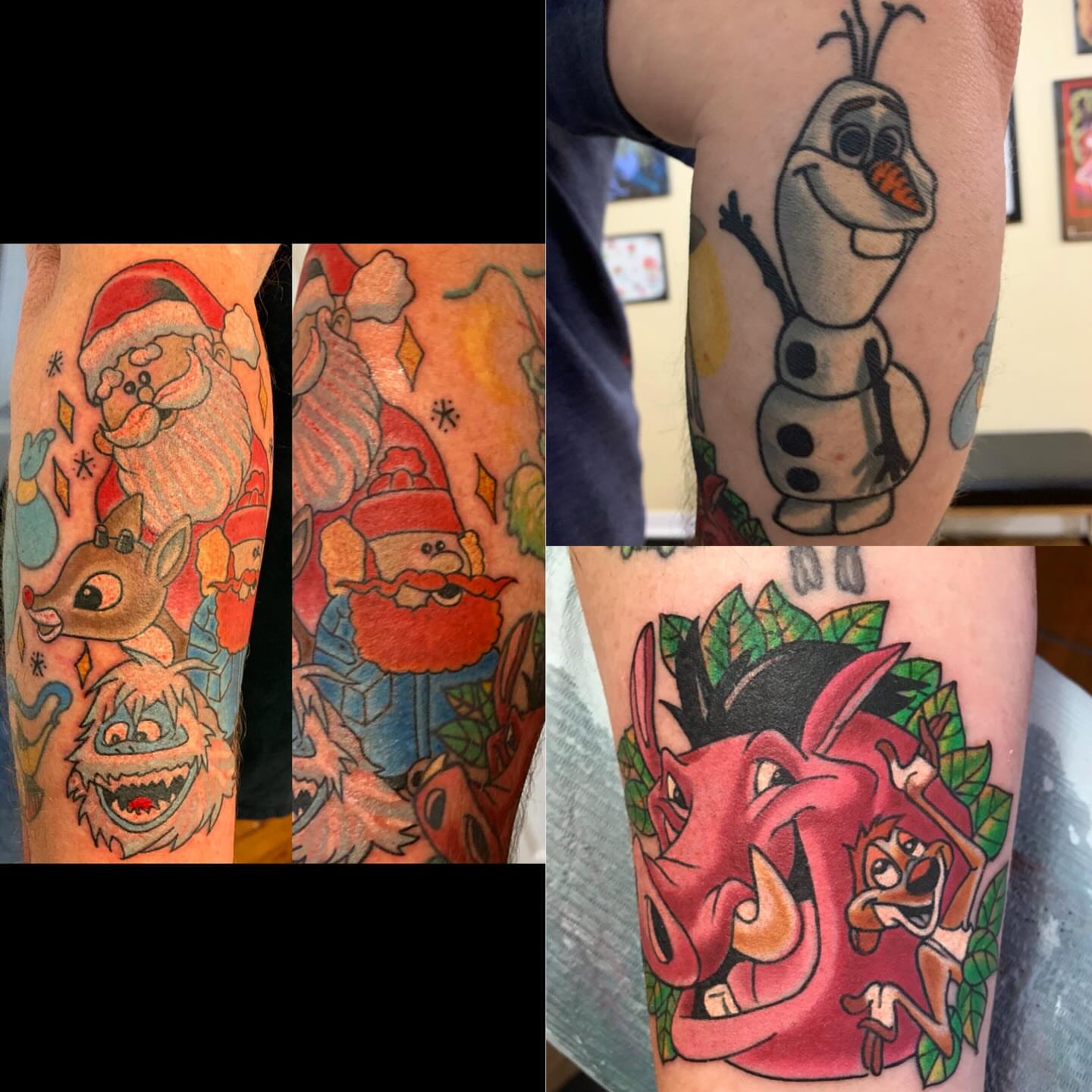 Christmas characters American traditional tattoo on the forearm by Mike Kepper