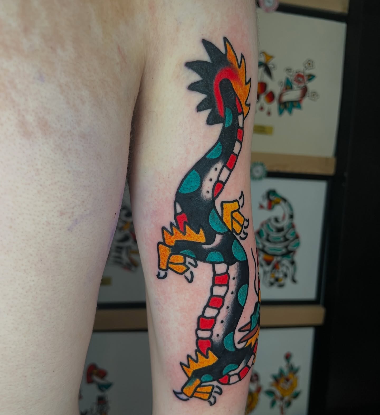 Lizard American traditional tattoo on the forearm by Like A Horse Corral