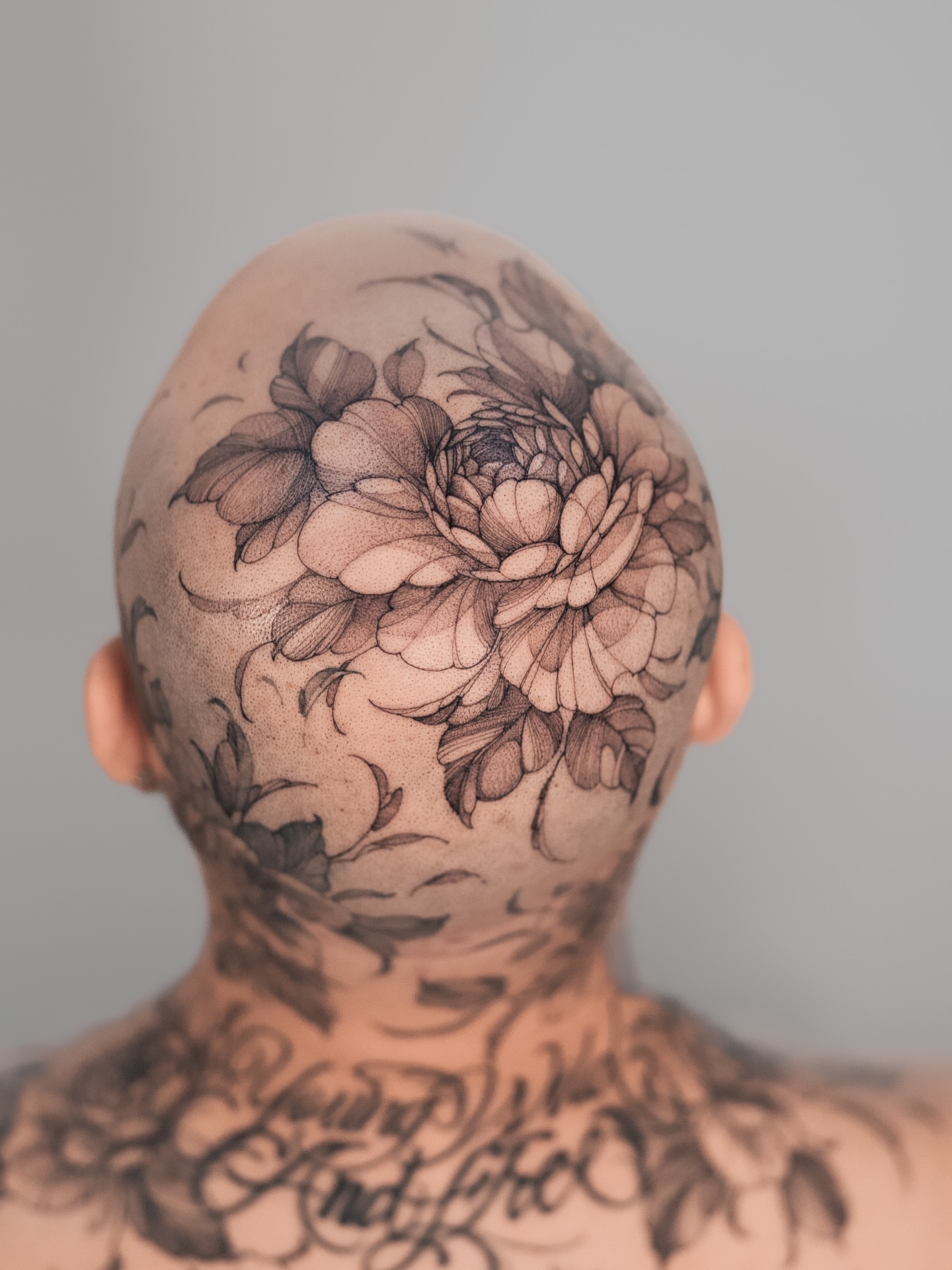 Floral arrangement dotwork tattoo on the head by Yuliia Babych tattoo AUSTIN