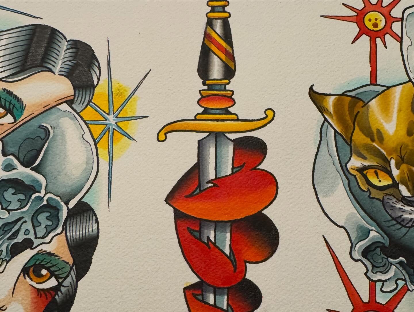 Sword and heart American traditional tattoo by Mike Bean, Minneapolis, Minnesota