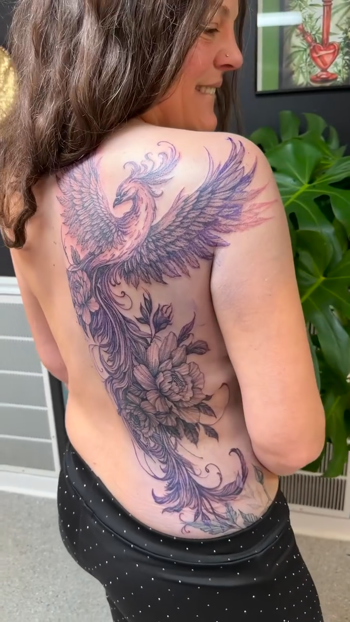 Phoenix with floral elements japanese irezumi tattoo by Aura Noire