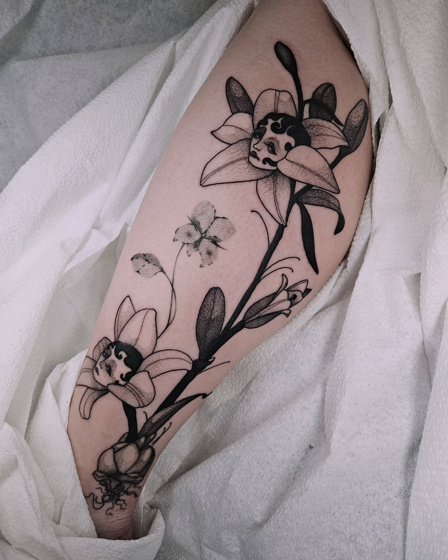 Tattoo by @fermented_ink — dotwork, black_and_grey