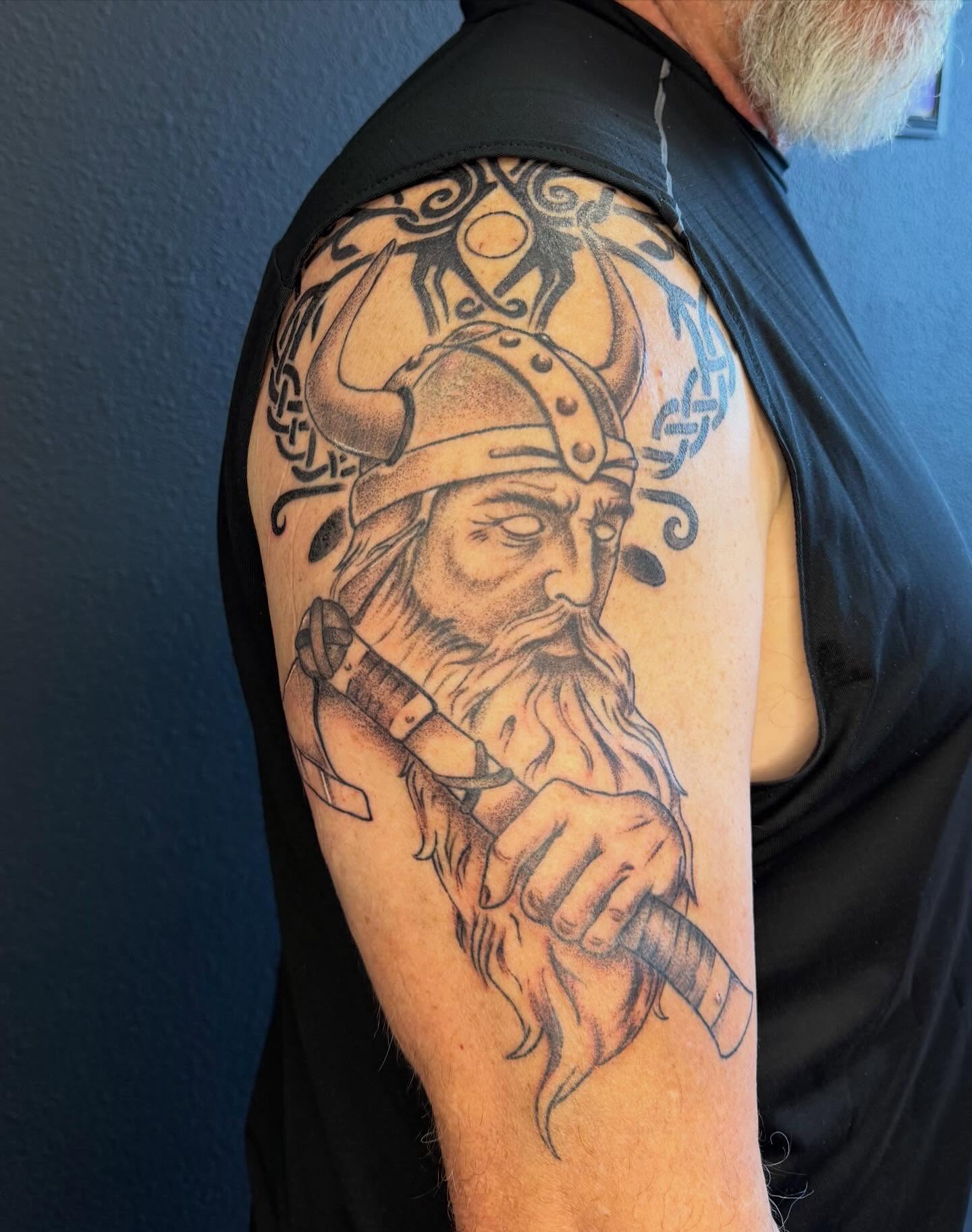 Viking warrior realism tattoo on the shoulder by LooSid