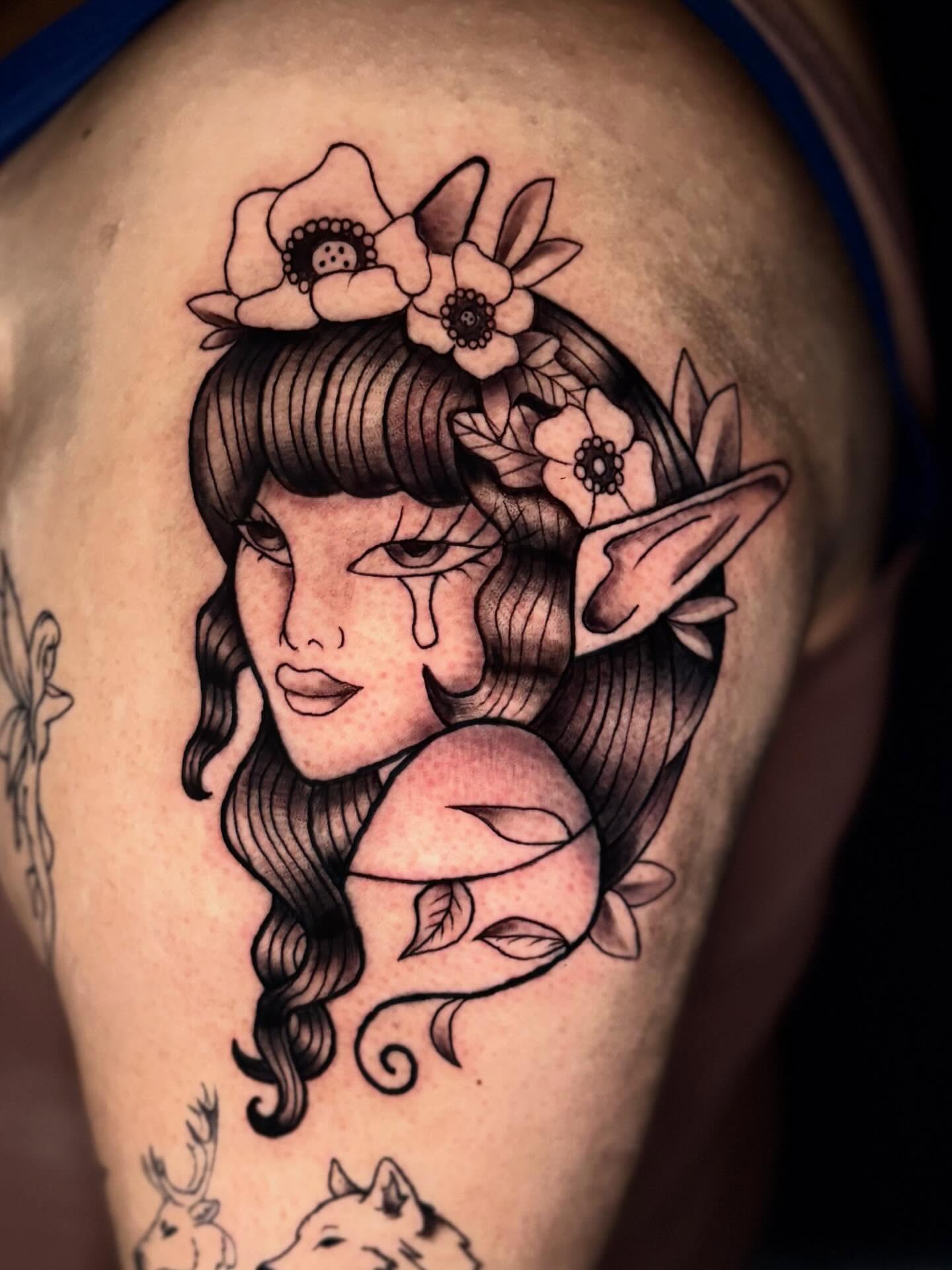 Tattoo by @erintpokes — american_traditional, black_and_grey